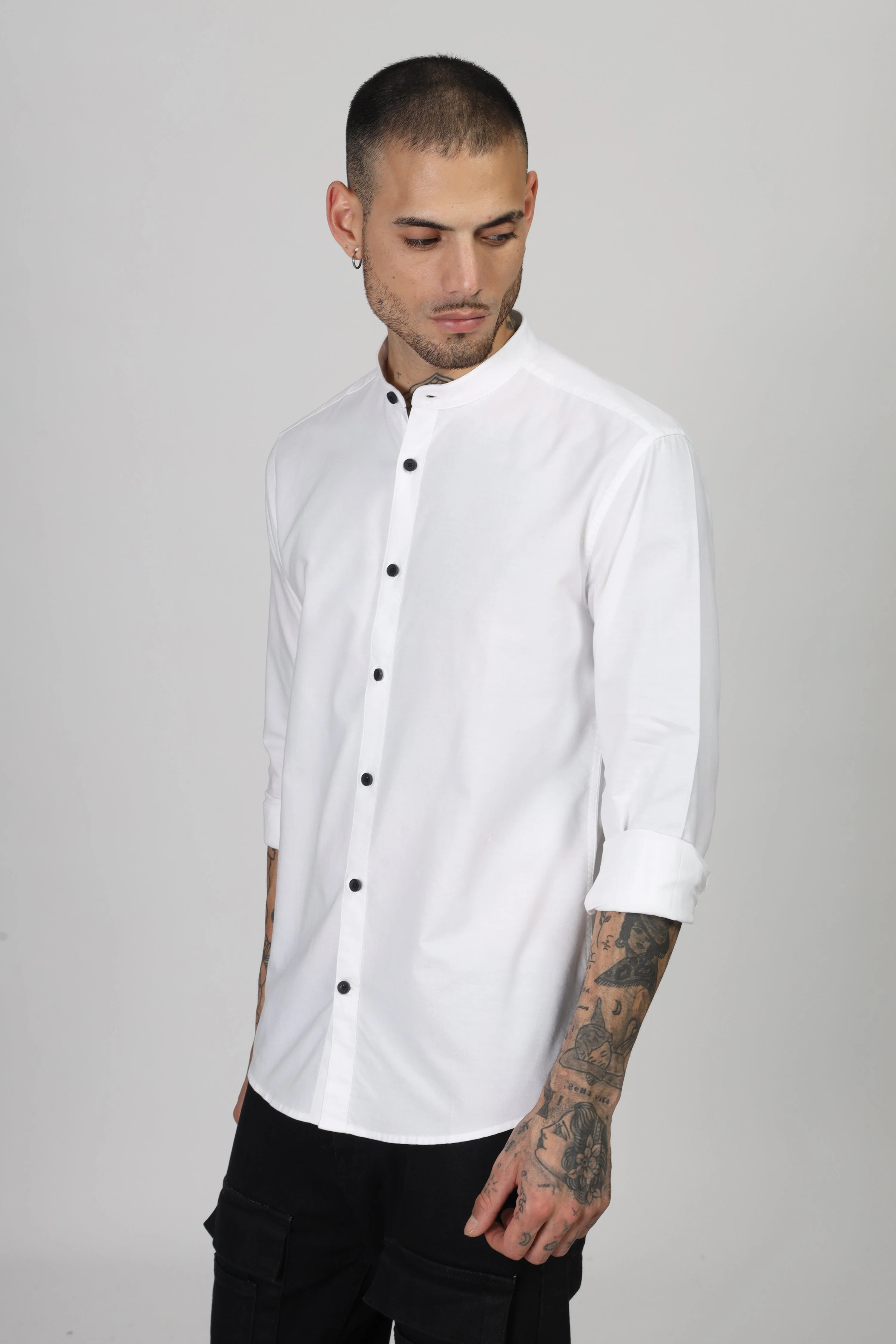 Uri White Mandarin Collar Oxford Shirt - Image 4