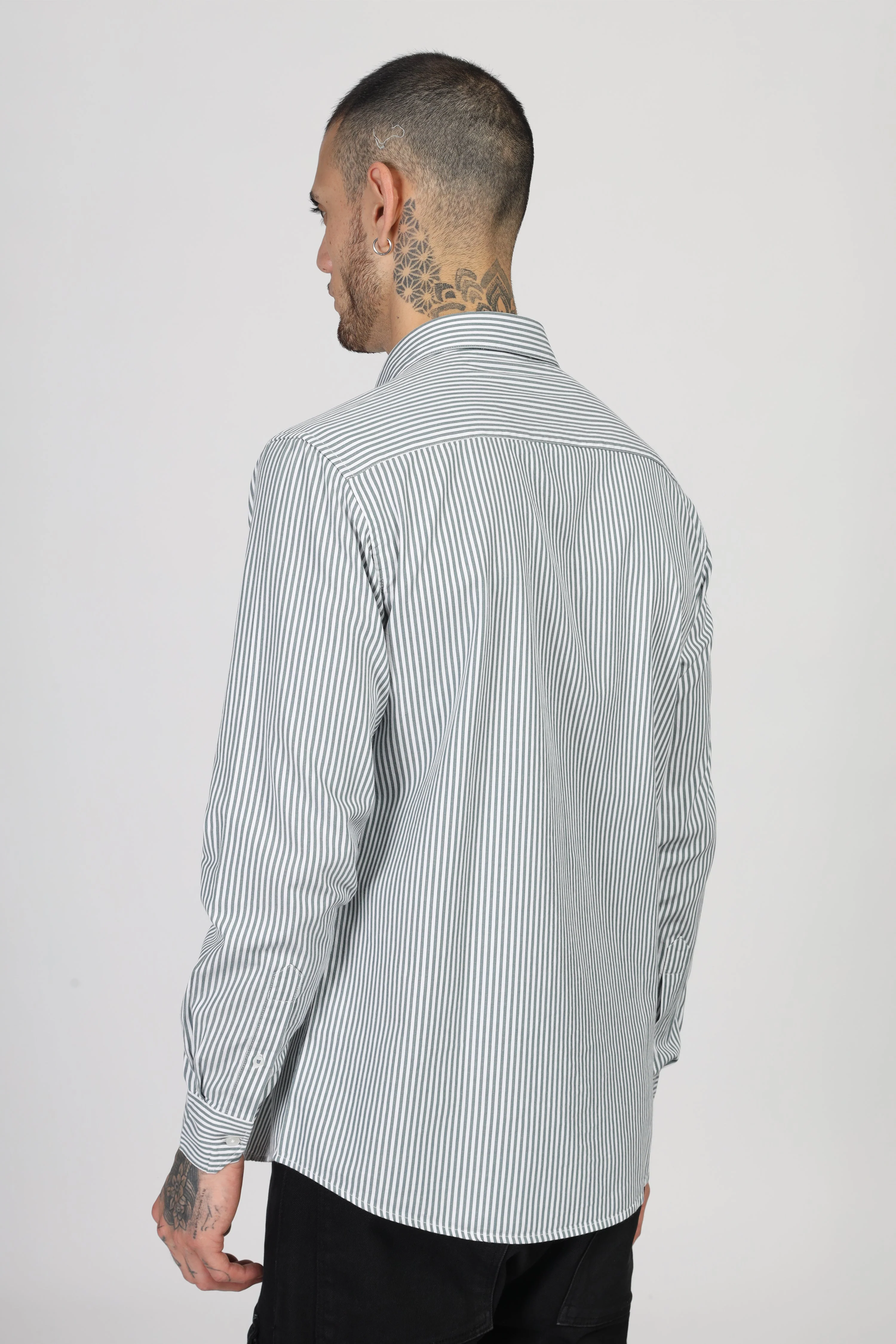 Uri White & Olive Stripe Full Sleeve Shirt - Image 3