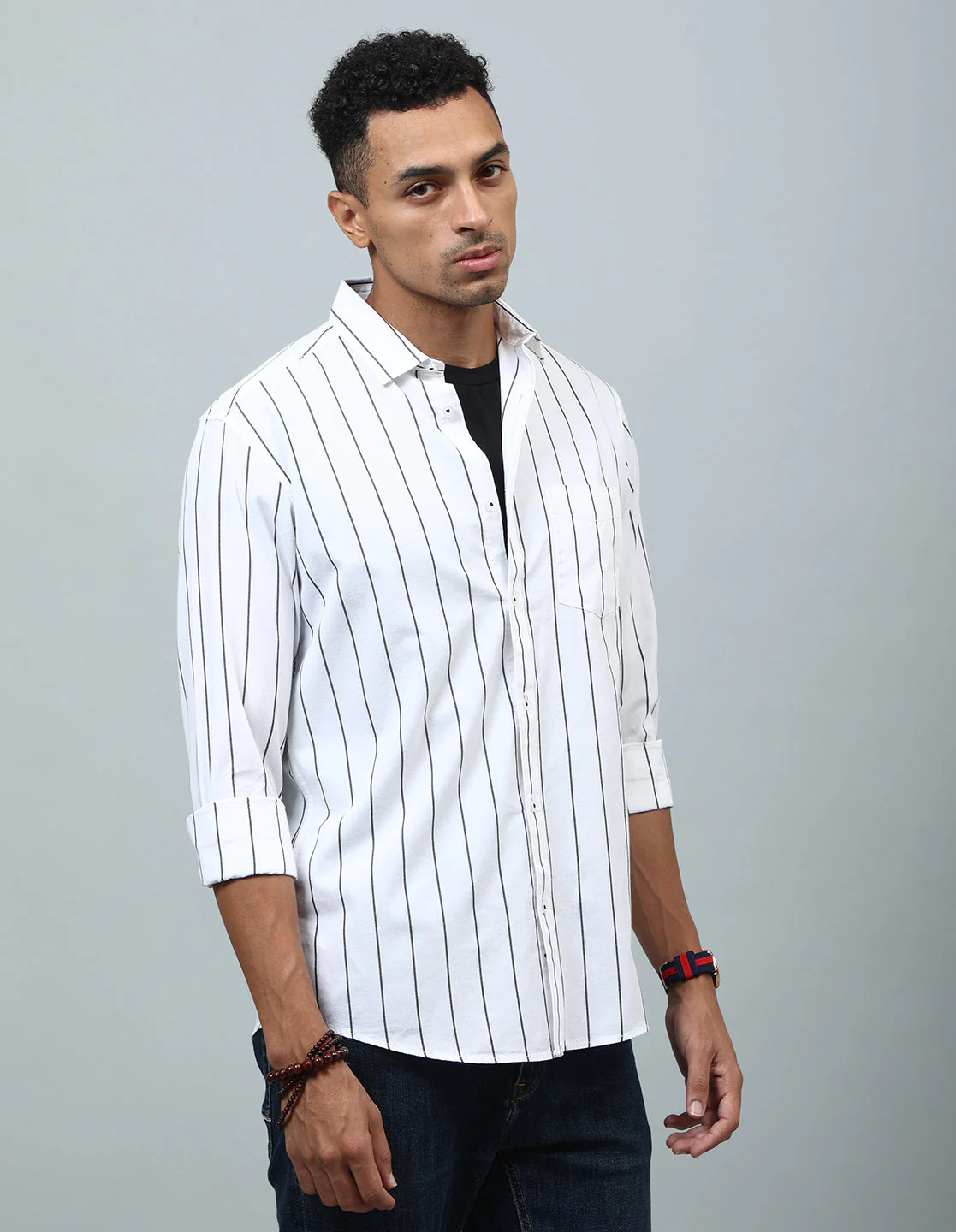 Uri White Regular Fit Striped Casual Shirt - Image 3