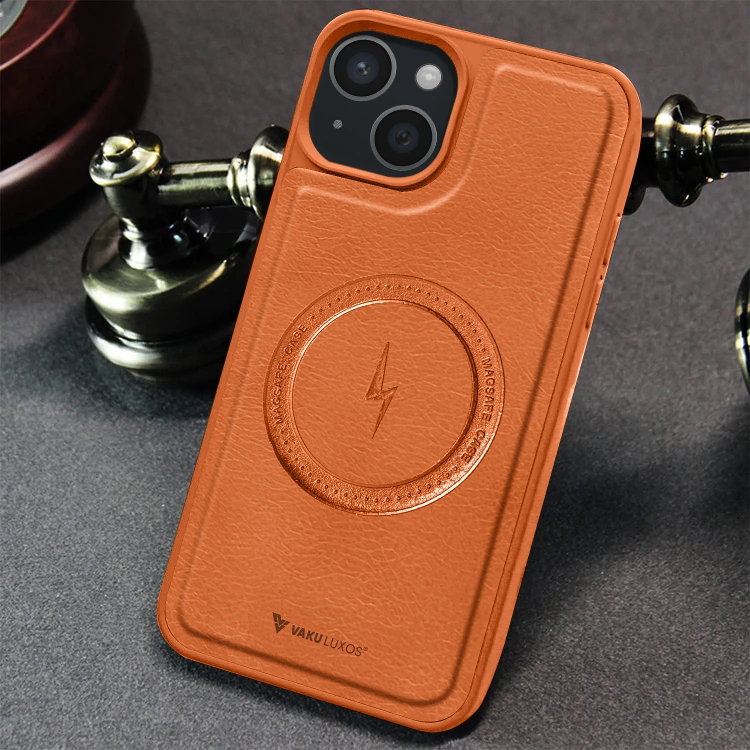 Vaku ® Apple iPhone 15 Maxtron Leather Stitched Magnetic Magsafe Non-Slip Grip Shockproof Back Cover - Image 7