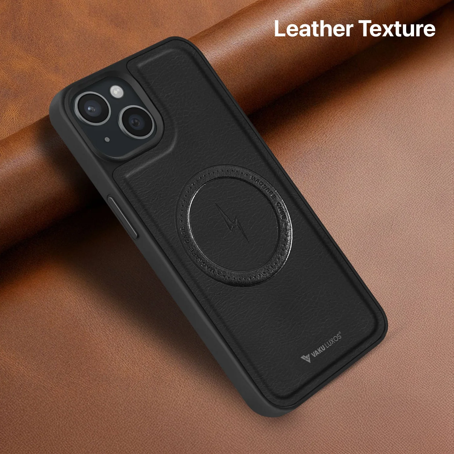 Vaku ® Apple iPhone 15 Maxtron Leather Stitched Magnetic Magsafe Non-Slip Grip Shockproof Back Cover - Image 9