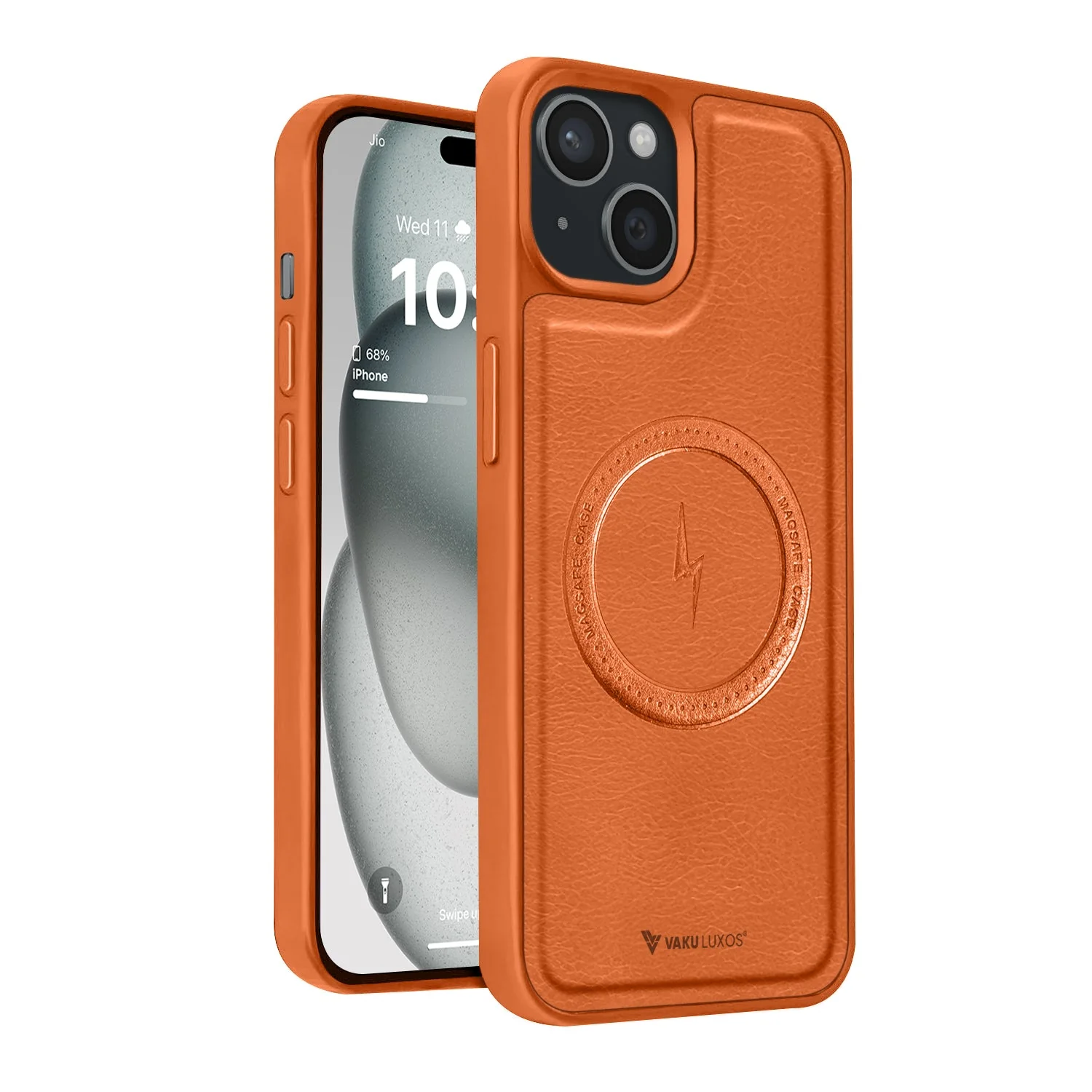 Vaku ® Apple iPhone 15 Plus Maxtron Leather Stitched Magnetic Magsafe Non-Slip Grip Shockproof Back Cover