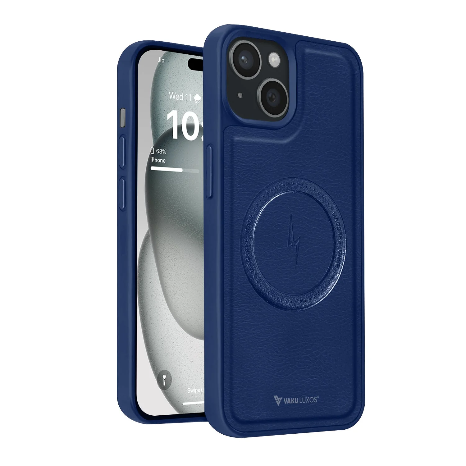 Vaku ® Apple iPhone 15 Plus Maxtron Leather Stitched Magnetic Magsafe Non-Slip Grip Shockproof Back Cover - Image 3