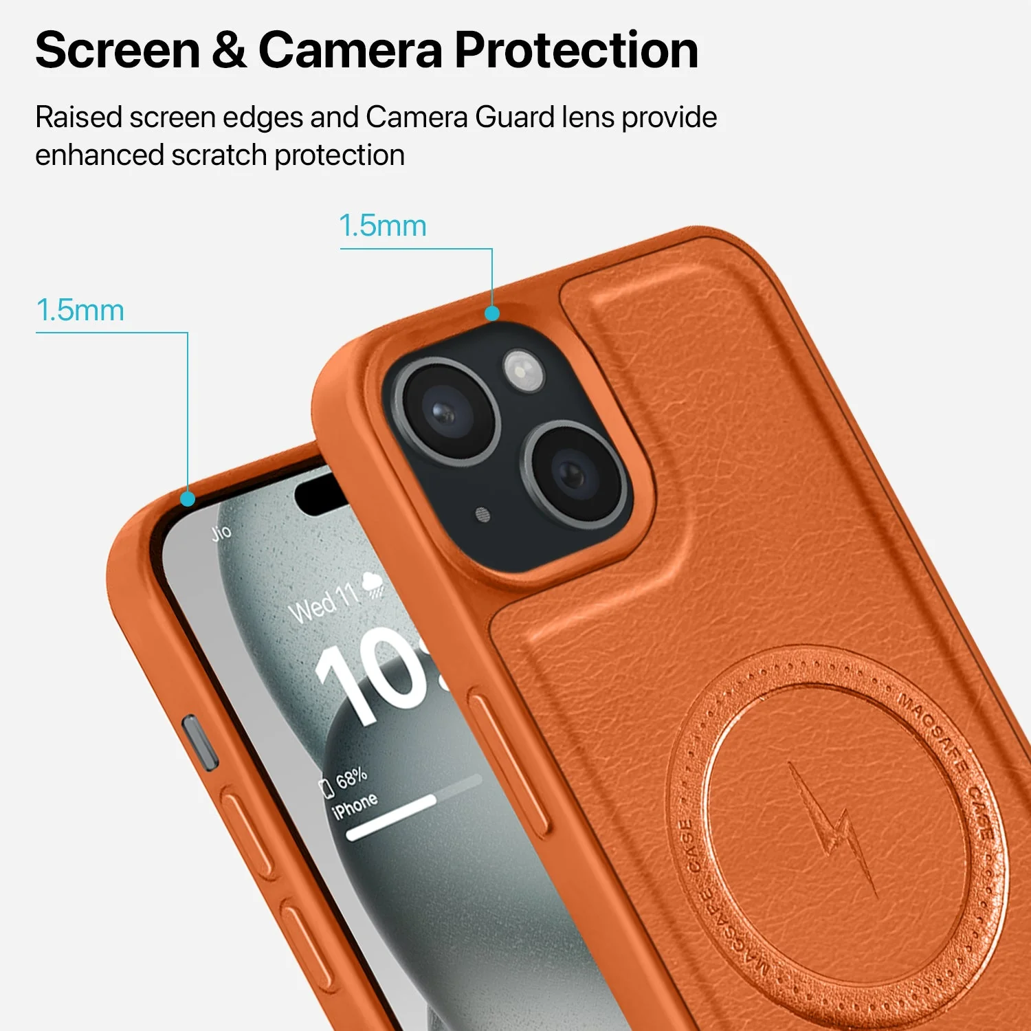 Vaku ® Apple iPhone 15 Plus Maxtron Leather Stitched Magnetic Magsafe Non-Slip Grip Shockproof Back Cover - Image 4
