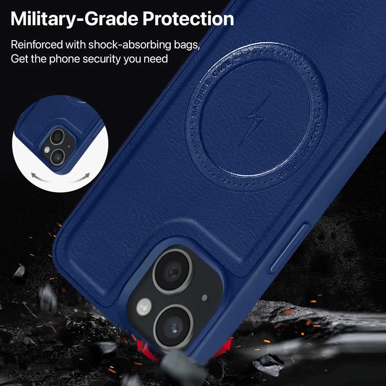 Vaku ® Apple iPhone 15 Plus Maxtron Leather Stitched Magnetic Magsafe Non-Slip Grip Shockproof Back Cover - Image 5