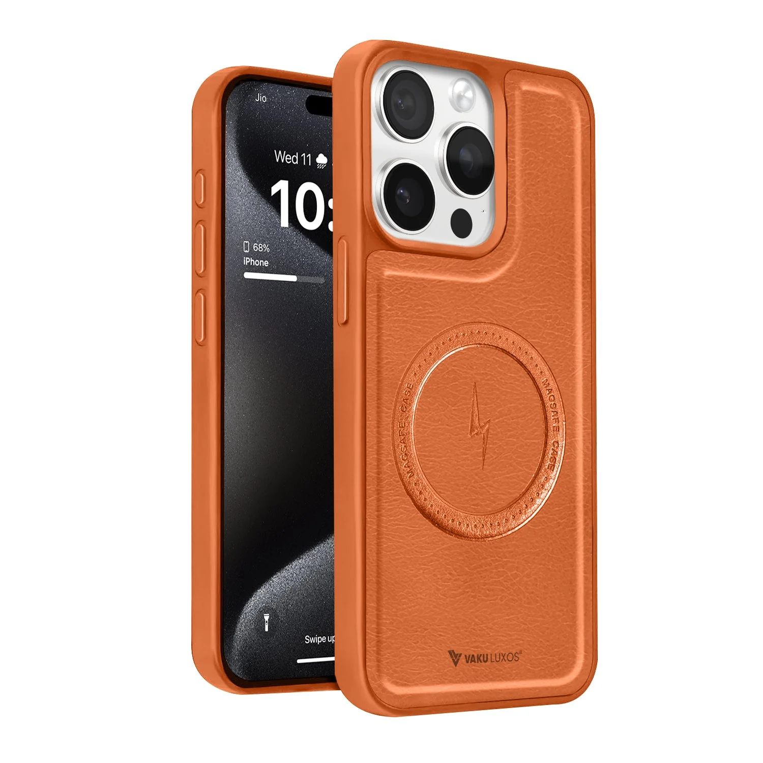 Vaku ® Apple iPhone 15 Pro Max Maxtron Leather Stitched Magnetic Magsafe Non-Slip Grip Shockproof Back Cover