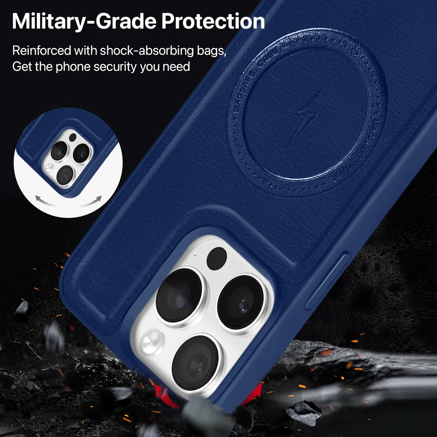 Vaku ® Apple iPhone 15 Pro Maxtron Leather Stitched Magnetic Magsafe Non-Slip Grip Shockproof Back Cover - Image 11