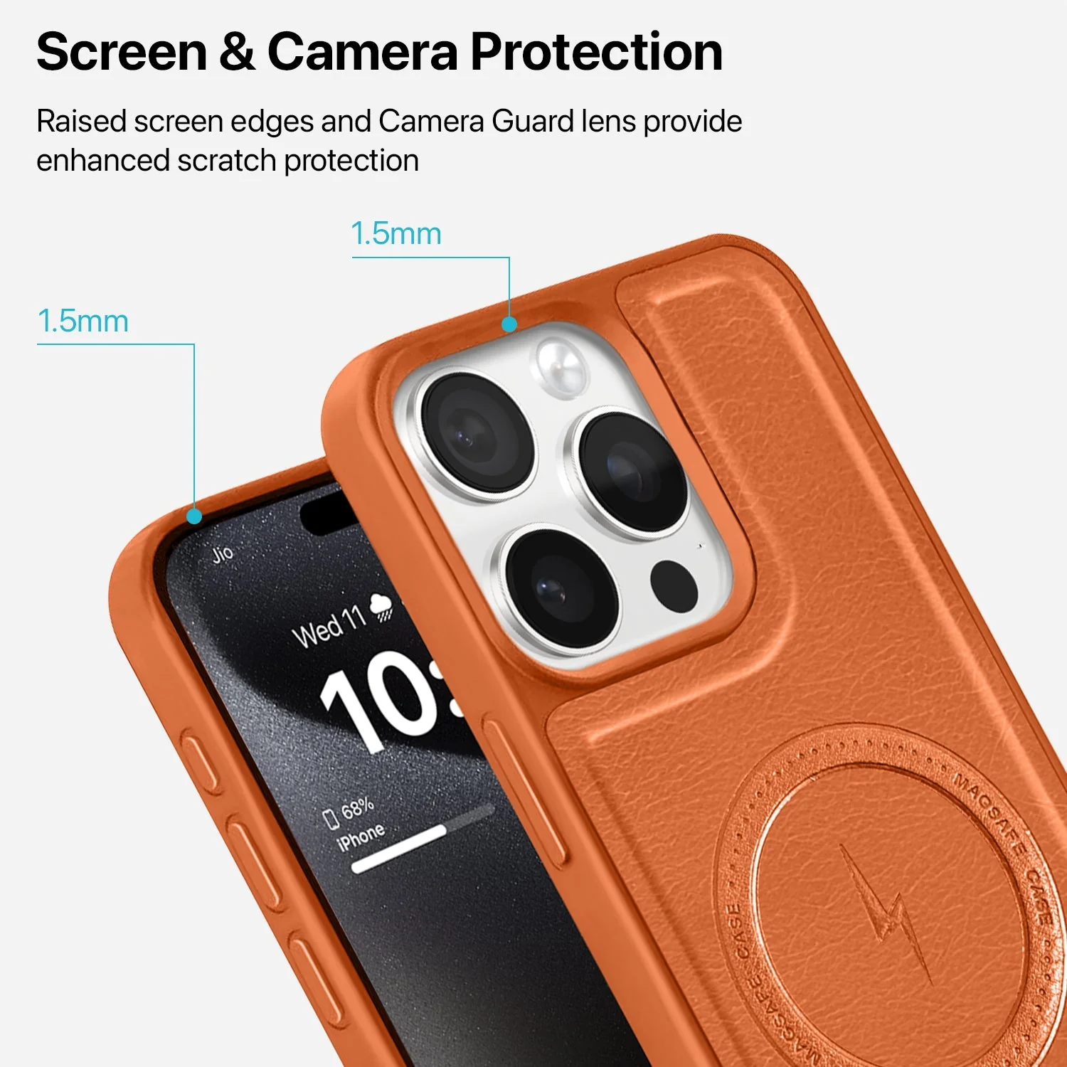 Vaku ® Apple iPhone 15 Pro Maxtron Leather Stitched Magnetic Magsafe Non-Slip Grip Shockproof Back Cover - Image 4