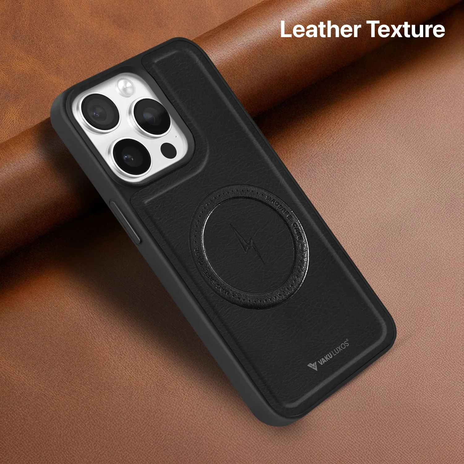Vaku ® Apple iPhone 15 Pro Maxtron Leather Stitched Magnetic Magsafe Non-Slip Grip Shockproof Back Cover - Image 6