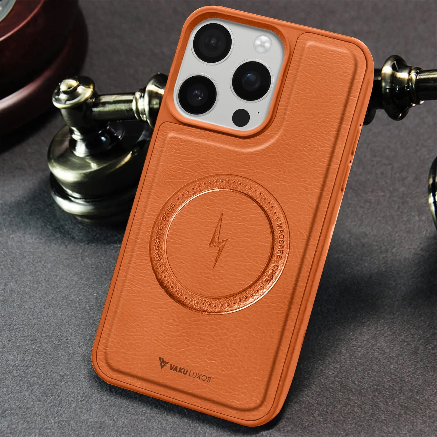 Vaku ® Apple iPhone 15 Pro Maxtron Leather Stitched Magnetic Magsafe Non-Slip Grip Shockproof Back Cover - Image 7