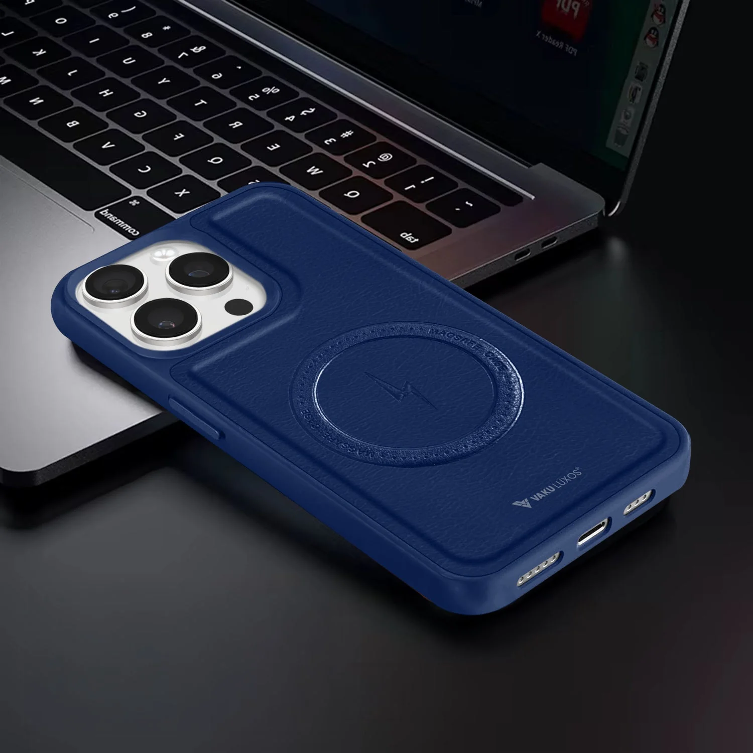 Vaku ® Apple iPhone 15 Pro Maxtron Leather Stitched Magnetic Magsafe Non-Slip Grip Shockproof Back Cover - Image 8