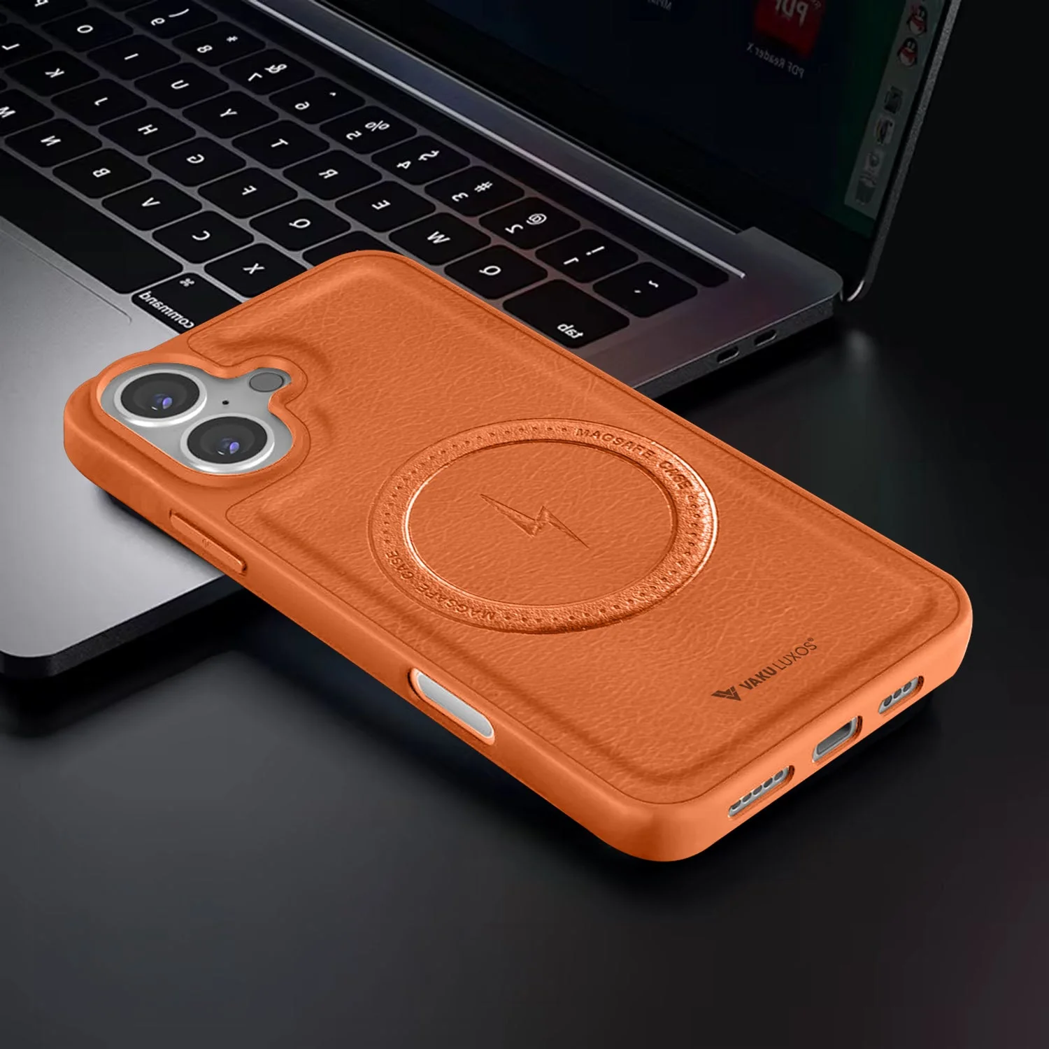 Vaku ® Apple iPhone 16 Plus Maxtron Leather Stitched Magnetic Magsafe Non-Slip Grip Shockproof Back Cover - Image 6