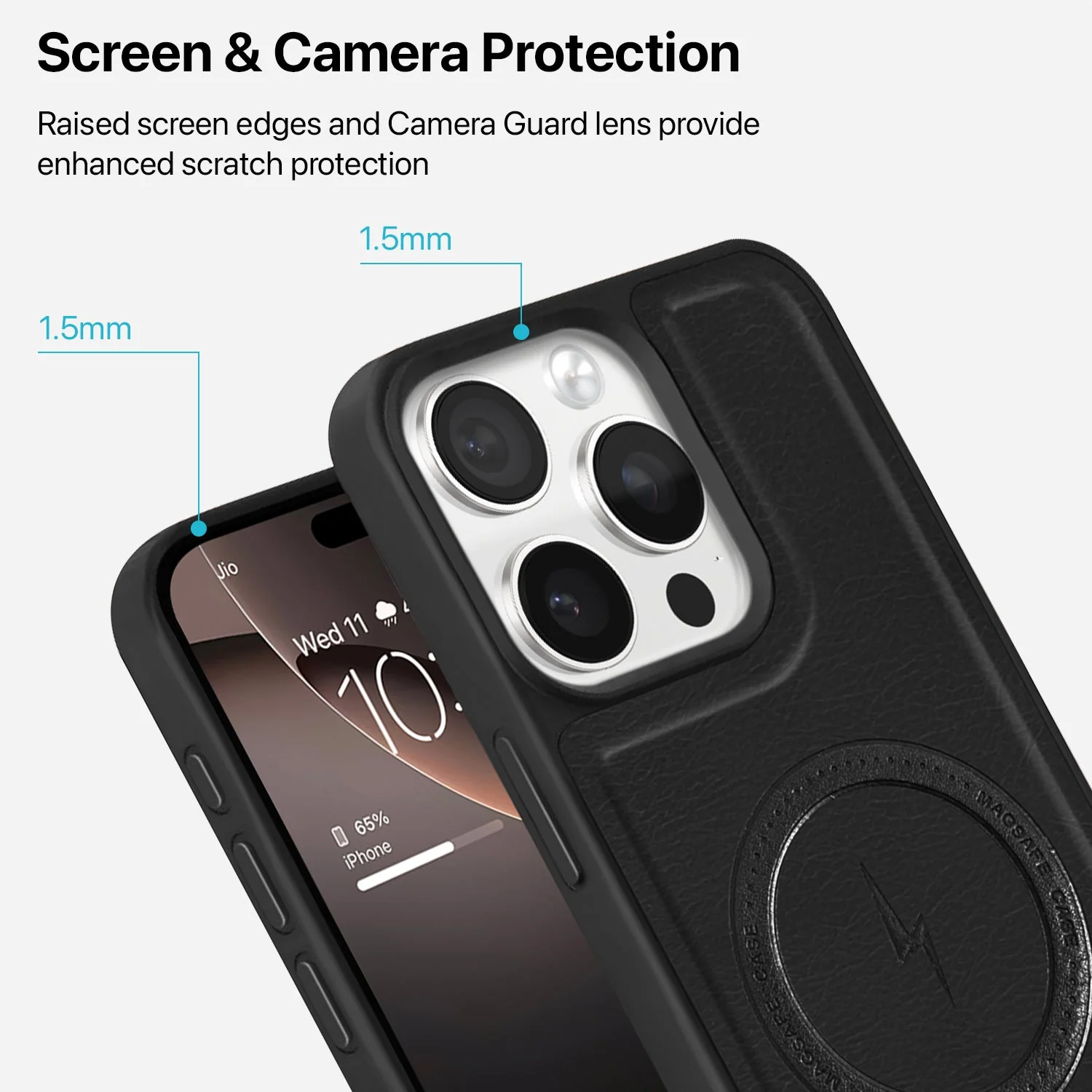 Vaku ® Apple iPhone 16 Pro Max Maxtron Leather Stitched Magnetic Magsafe Non-Slip Grip Shockproof Back Cover - Image 4