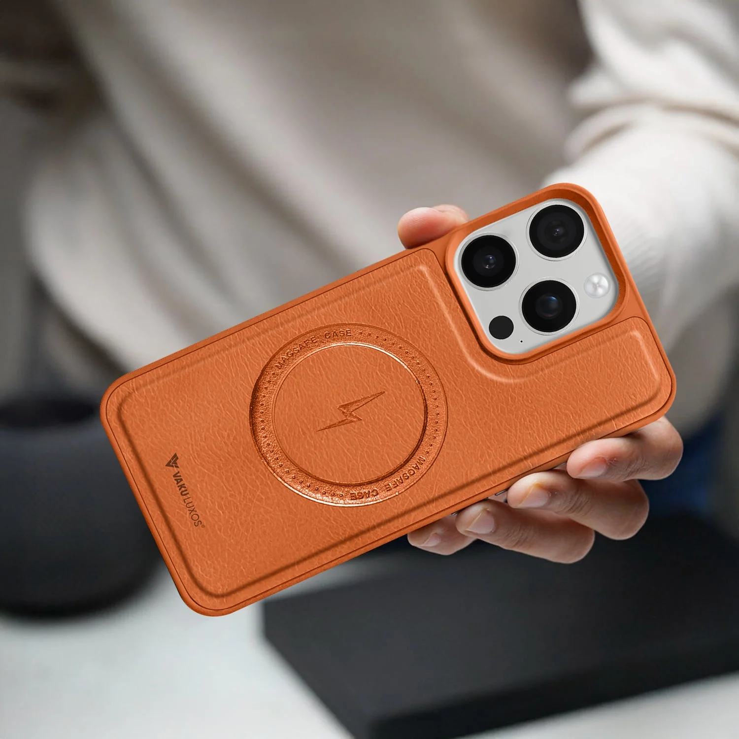 Vaku ® Apple iPhone 16 Pro Max Maxtron Leather Stitched Magnetic Magsafe Non-Slip Grip Shockproof Back Cover - Image 9