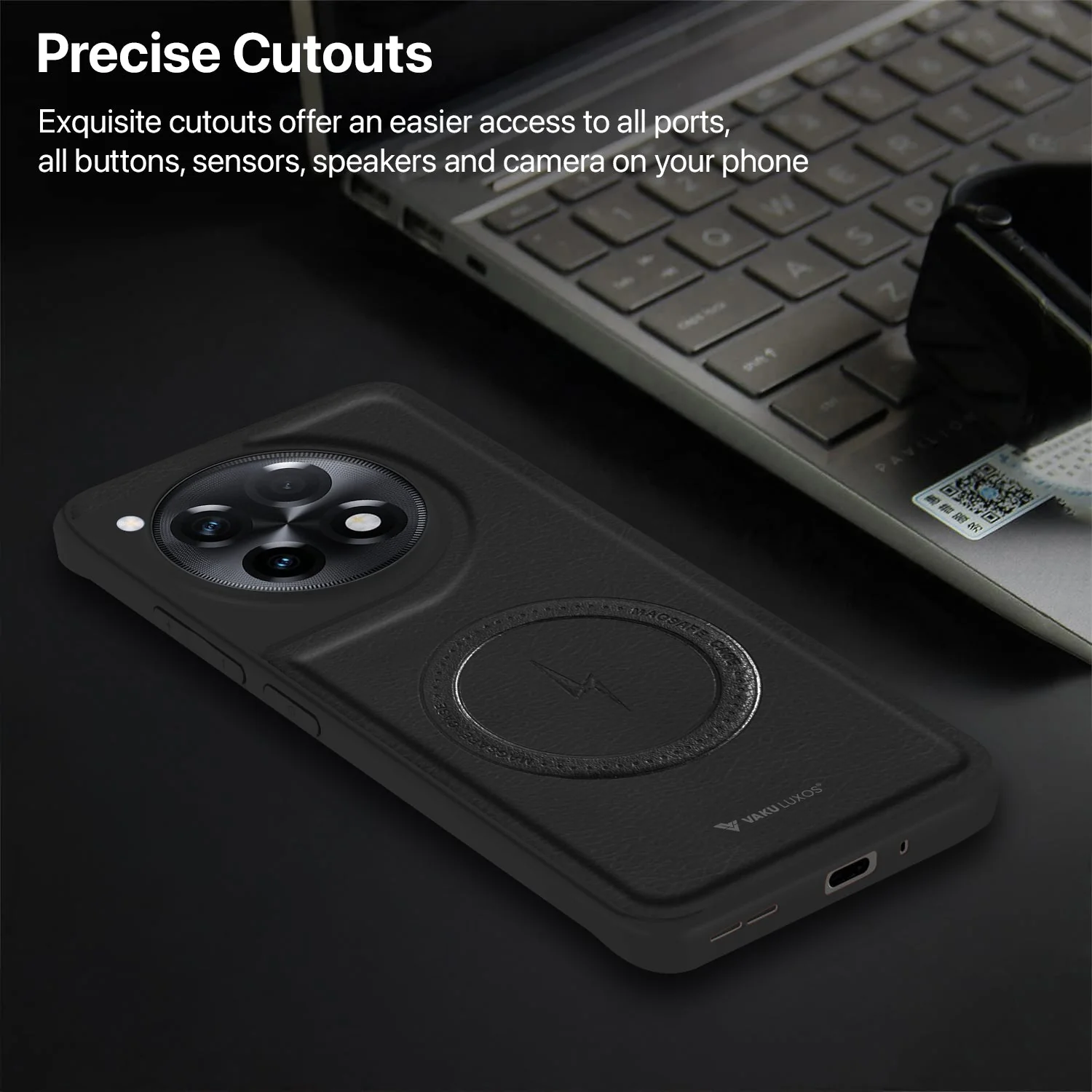 Vaku ® OnePlus 12R Maxtron Leather Stitched Magnetic Magsafe Non-Slip Grip Shockproof Back Cover - Image 9