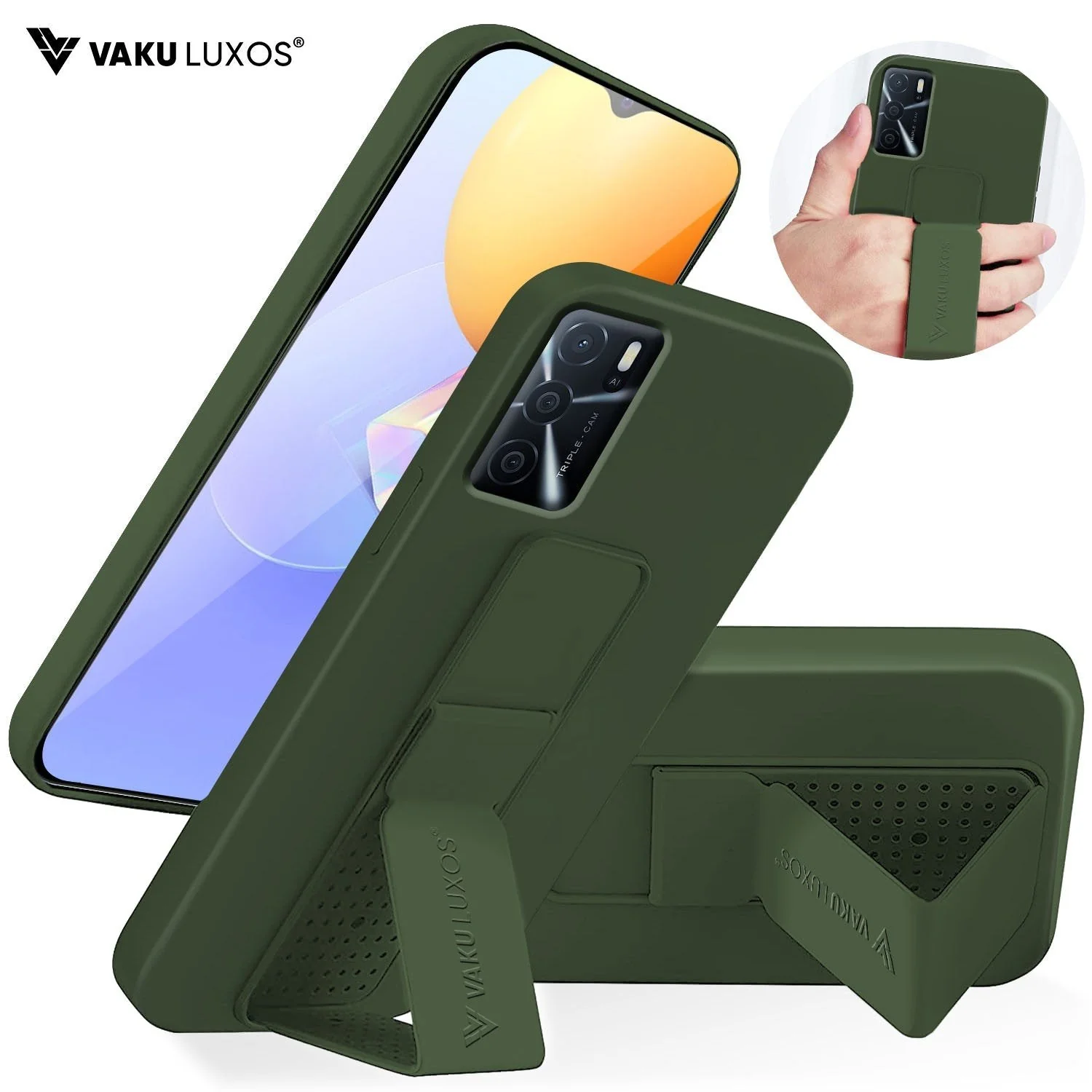Vaku ® Oppo A16 Harbor Grip Multi-Functional Magnetic Vertical & Horizontal Stand Case TPU Back Cover - Image 5