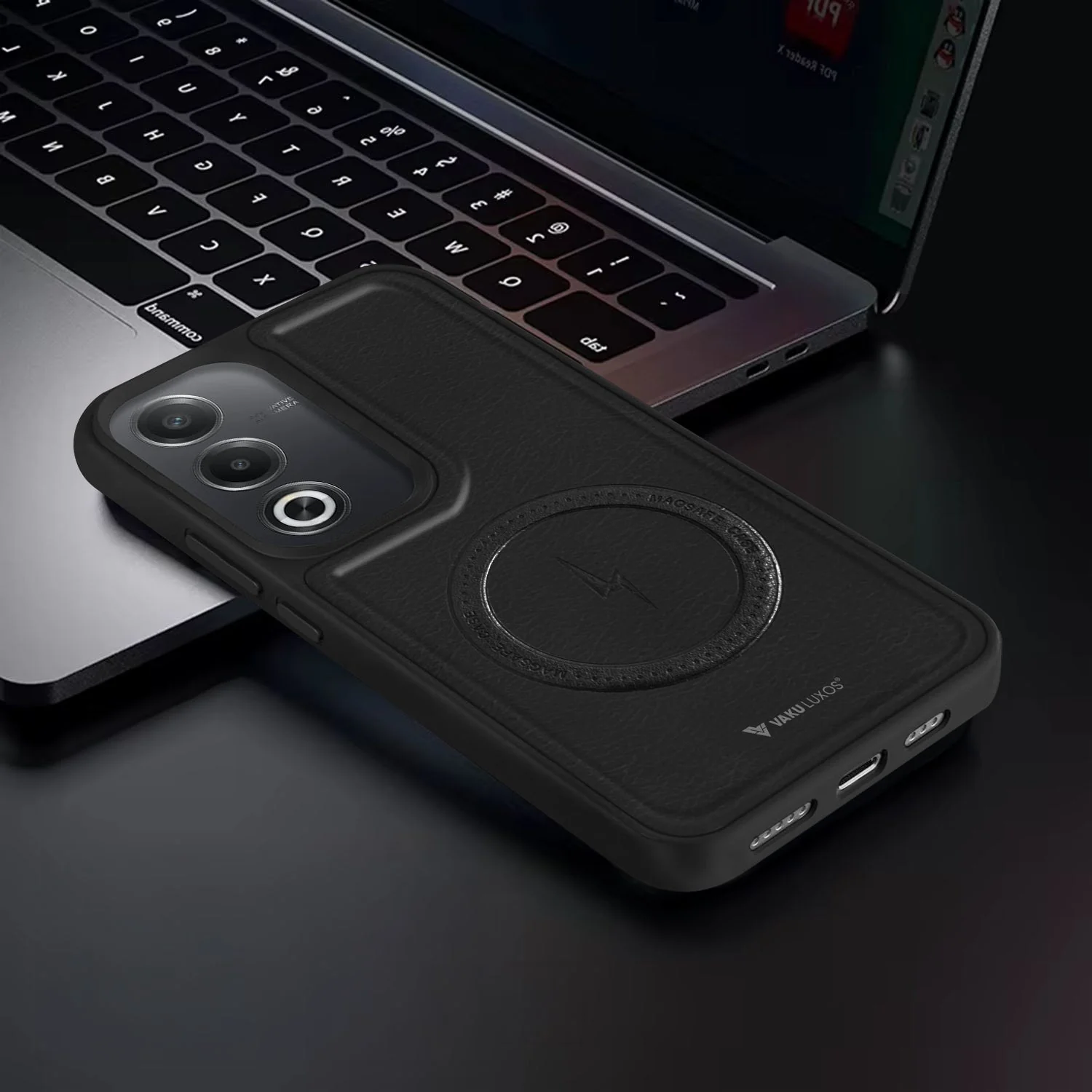 Vaku ® Oppo A3 Pro 5G Maxtron Leather Stitched Magnetic Magsafe Non-Slip Grip Shockproof Back Cover - Image 11