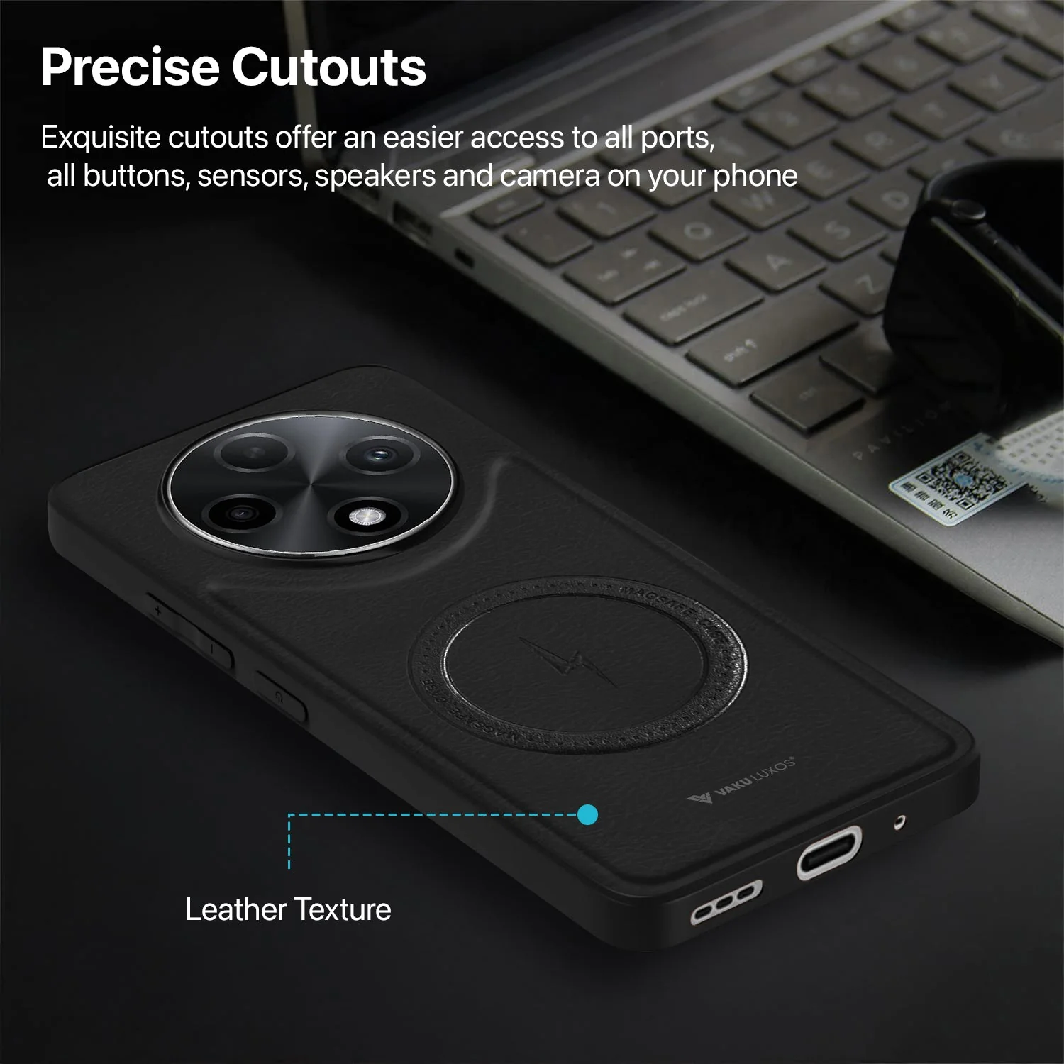 Vaku ® Oppo F27 Pro Plus 5G Maxtron Leather Stitched Magnetic Magsafe Non-Slip Grip Shockproof Back Cover - Image 6