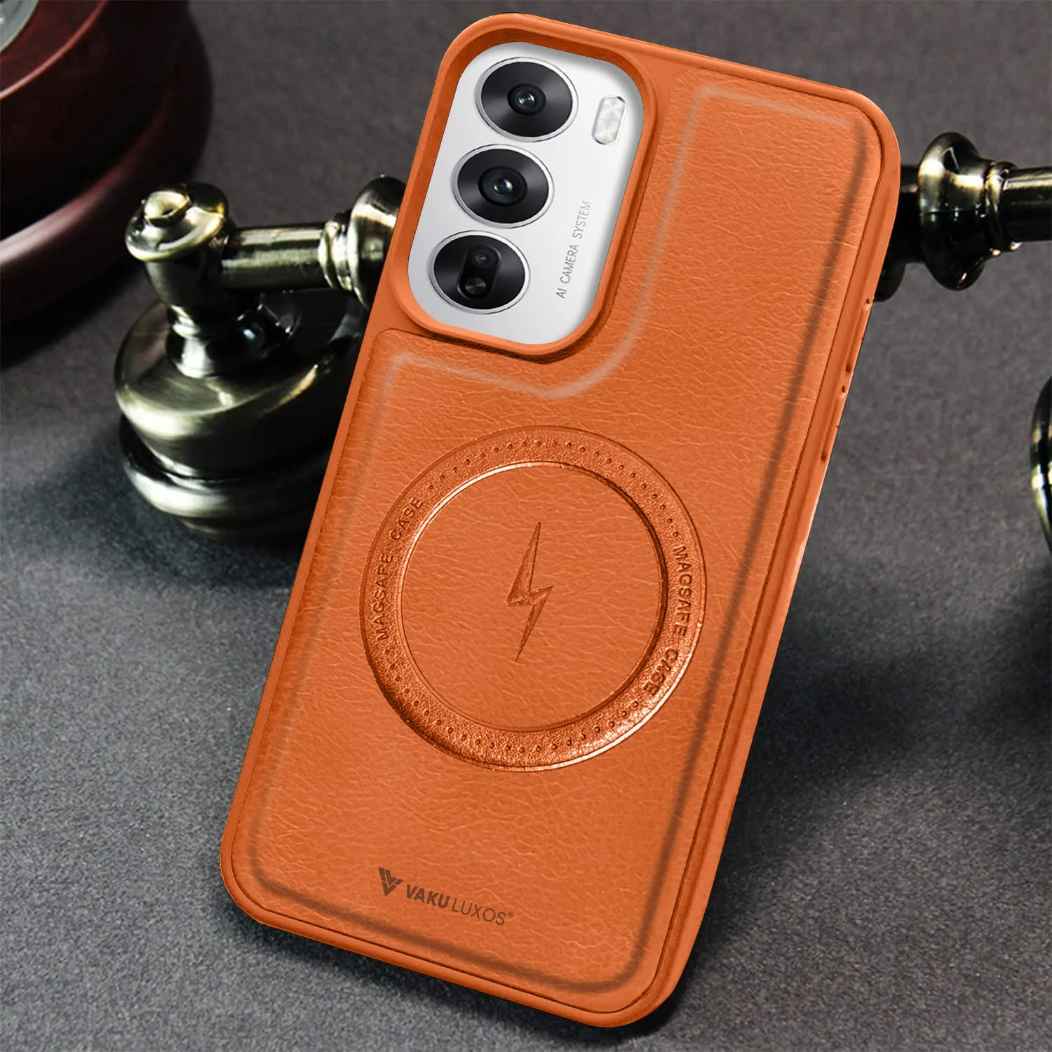 Vaku ® Oppo Reno12 5G Maxtron Leather Stitched Magnetic Magsafe Non-Slip Grip Shockproof Back Cover - Image 13