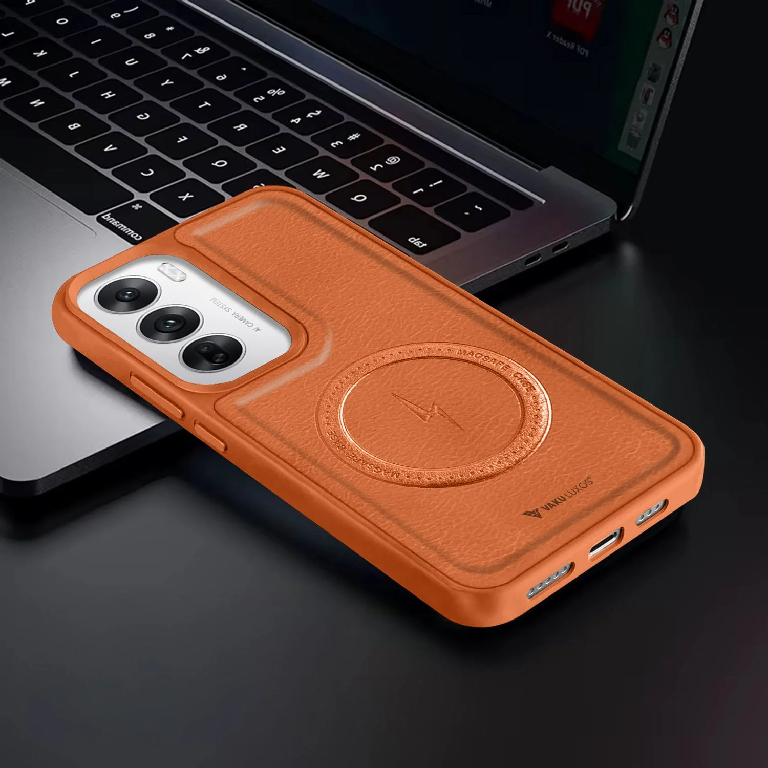 Vaku ® Oppo Reno12 Pro Maxtron Leather Stitched Magnetic Magsafe Non-Slip Grip Shockproof Back Cover - Image 7