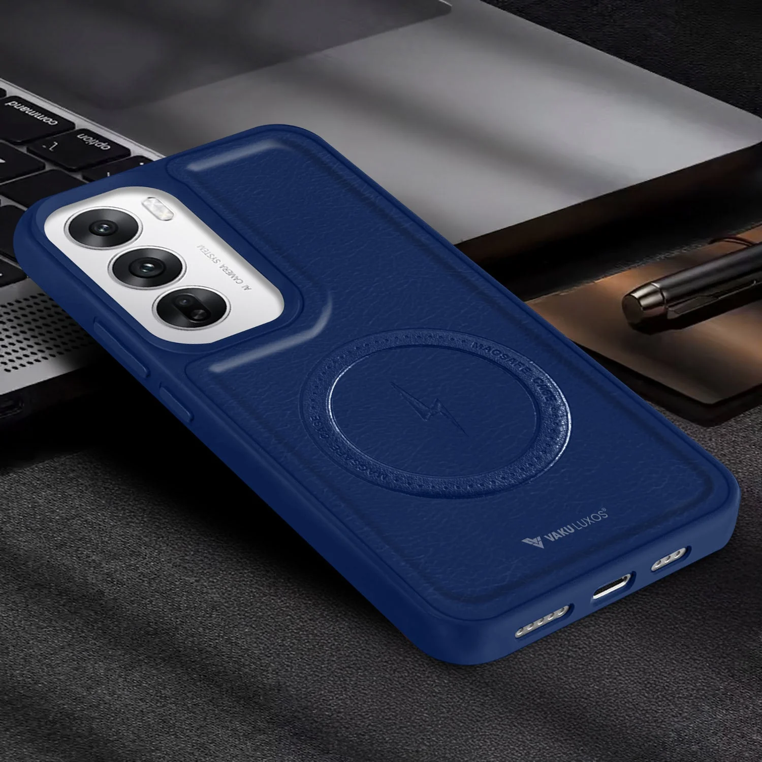 Vaku ® Oppo Reno12 Pro Maxtron Leather Stitched Magnetic Magsafe Non-Slip Grip Shockproof Back Cover - Image 8