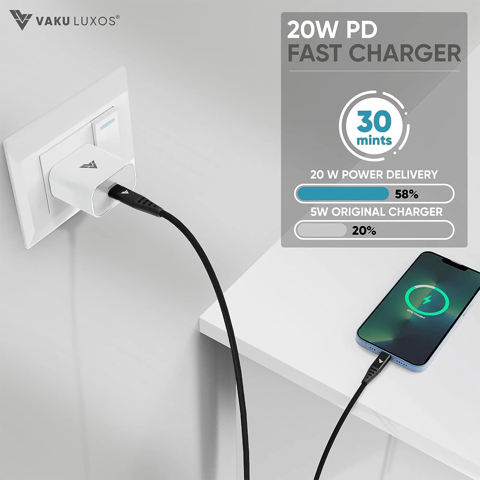 Vaku ® Original iPhone 20W Charger Type C PD Fast [Apple MFi Certified] Adapter For iPhone 16/16 Plus/16 Pro/16 Pro Max/15/14/13 Series - Image 3