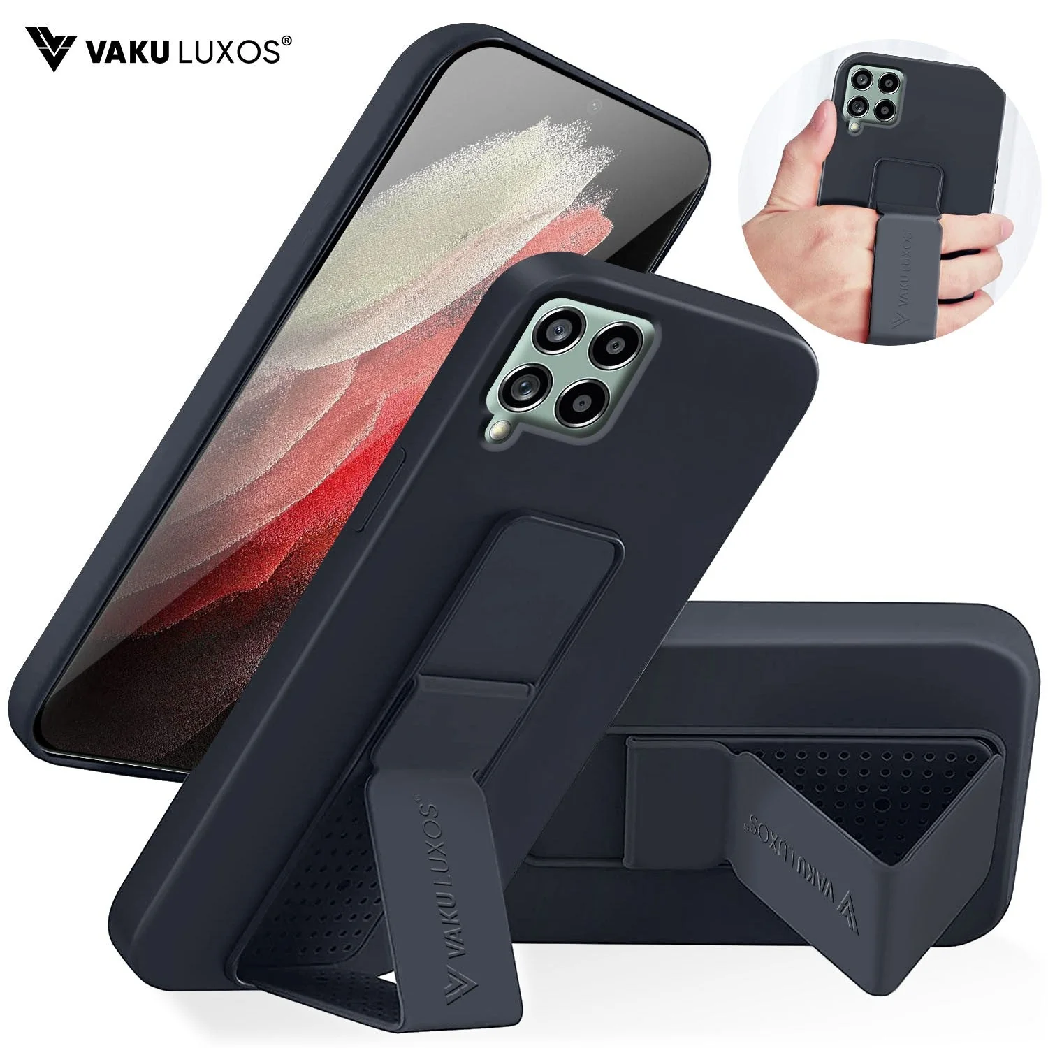 Vaku ® Samsung Galaxy M53 5G Harbor Grip Multi-Functional Magnetic Vertical & Horizontal Stand Case Silicon Back Cover - Image 2