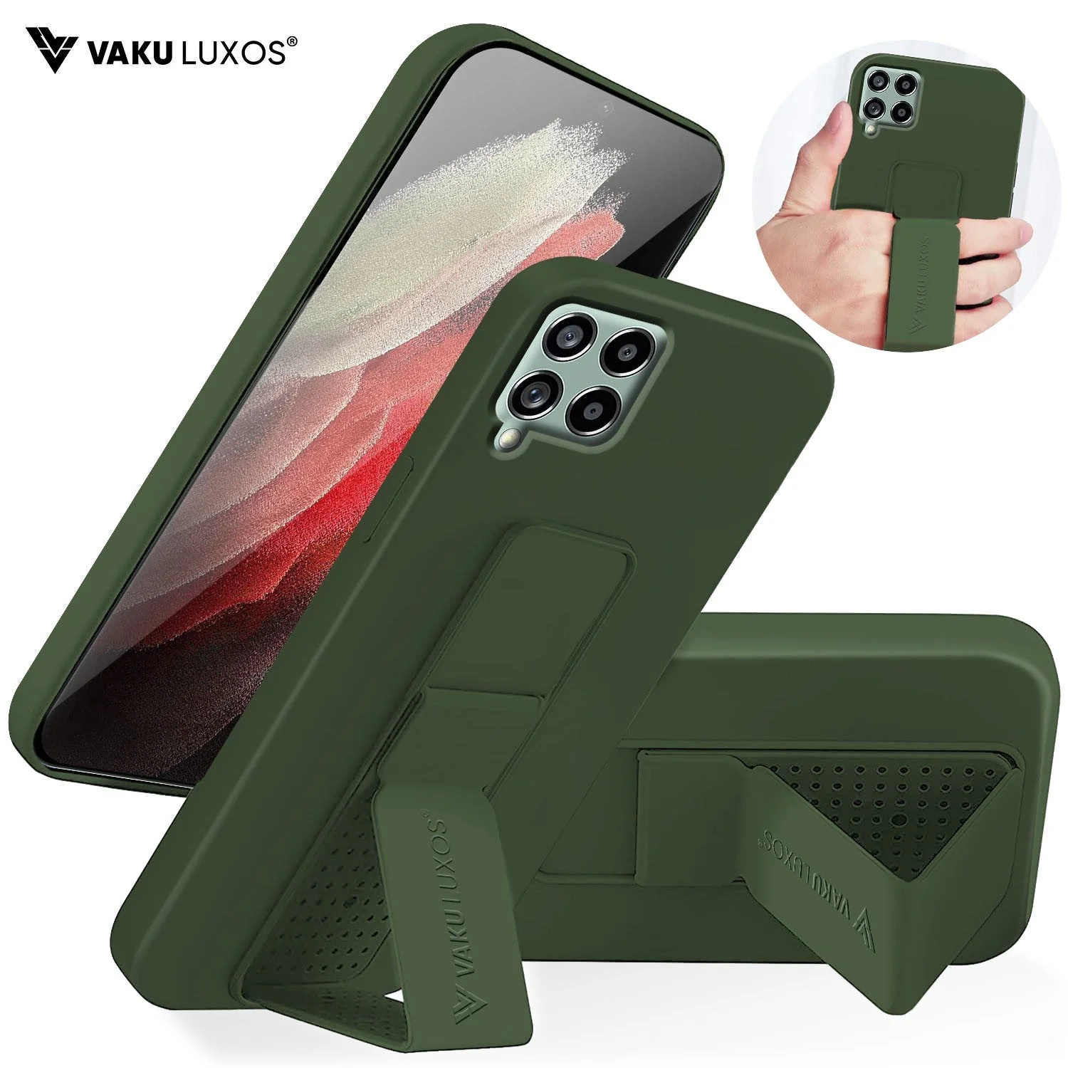 Vaku ® Samsung Galaxy M53 5G Harbor Grip Multi-Functional Magnetic Vertical & Horizontal Stand Case Silicon Back Cover - Image 4