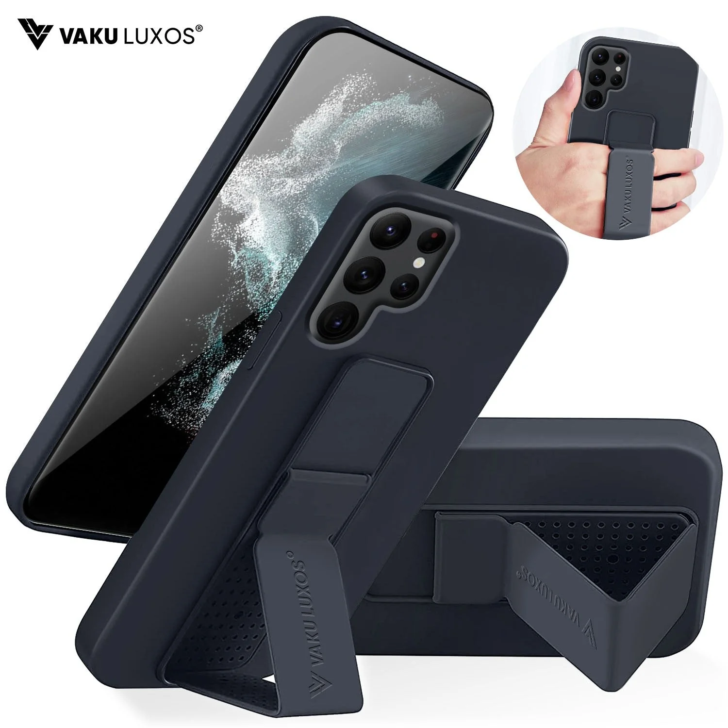 Vaku ® Samsung Galaxy S22 Ultra Harbor Grip Multi-Functional Magnetic Vertical & Horizontal Stand Case Silicon Back Cover - Image 2