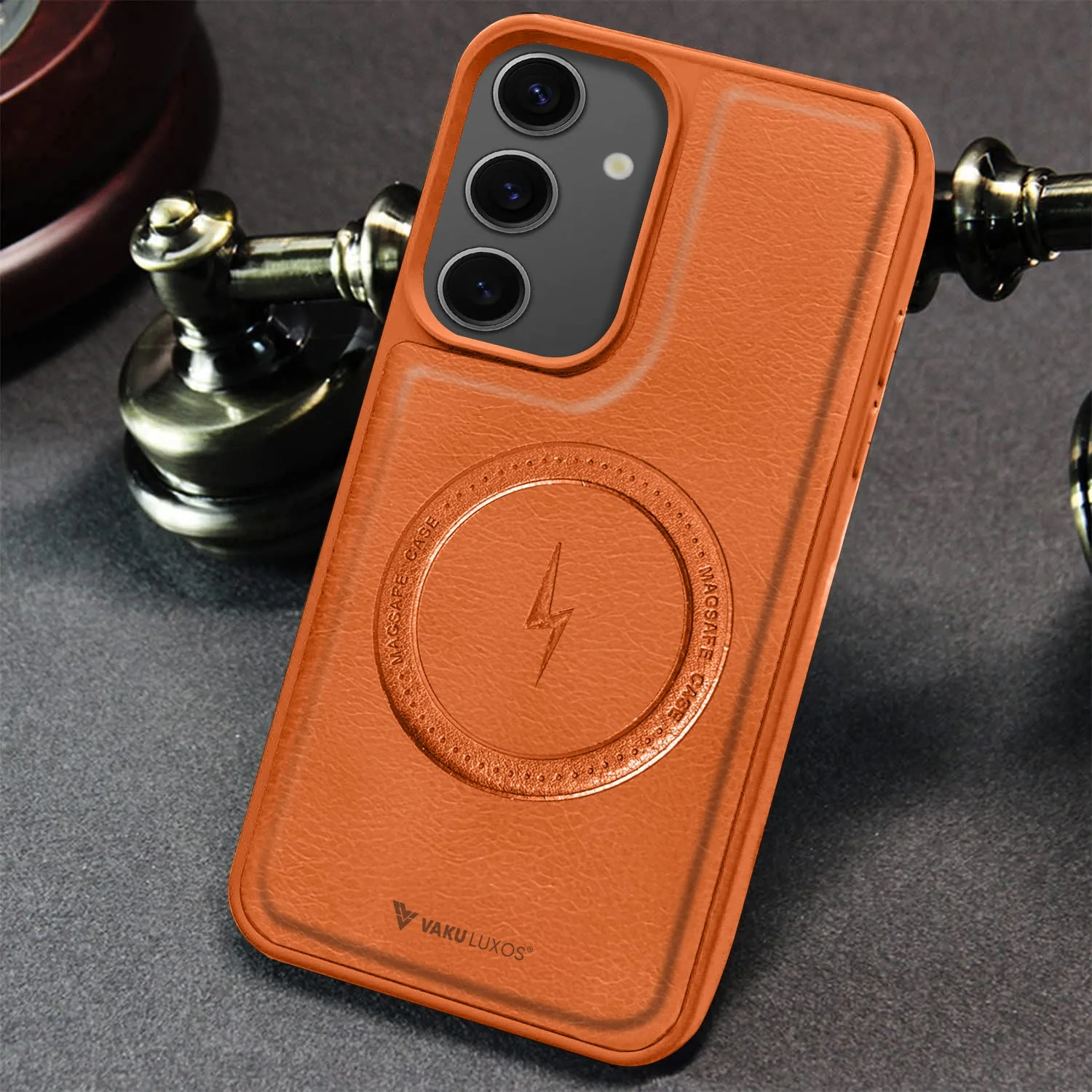 Vaku ® Samsung Galaxy S24 FE Maxtron Leather Stitched Magnetic Magsafe Non-Slip Grip Shockproof Back Cover - Image 11