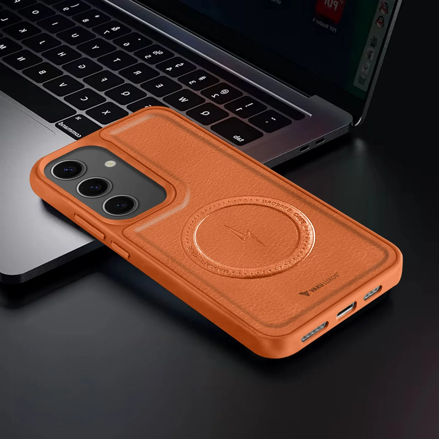 Vaku ® Samsung Galaxy S24 Maxtron Leather Stitched Magnetic Magsafe Non-Slip Grip Shockproof Back Cover - Image 10