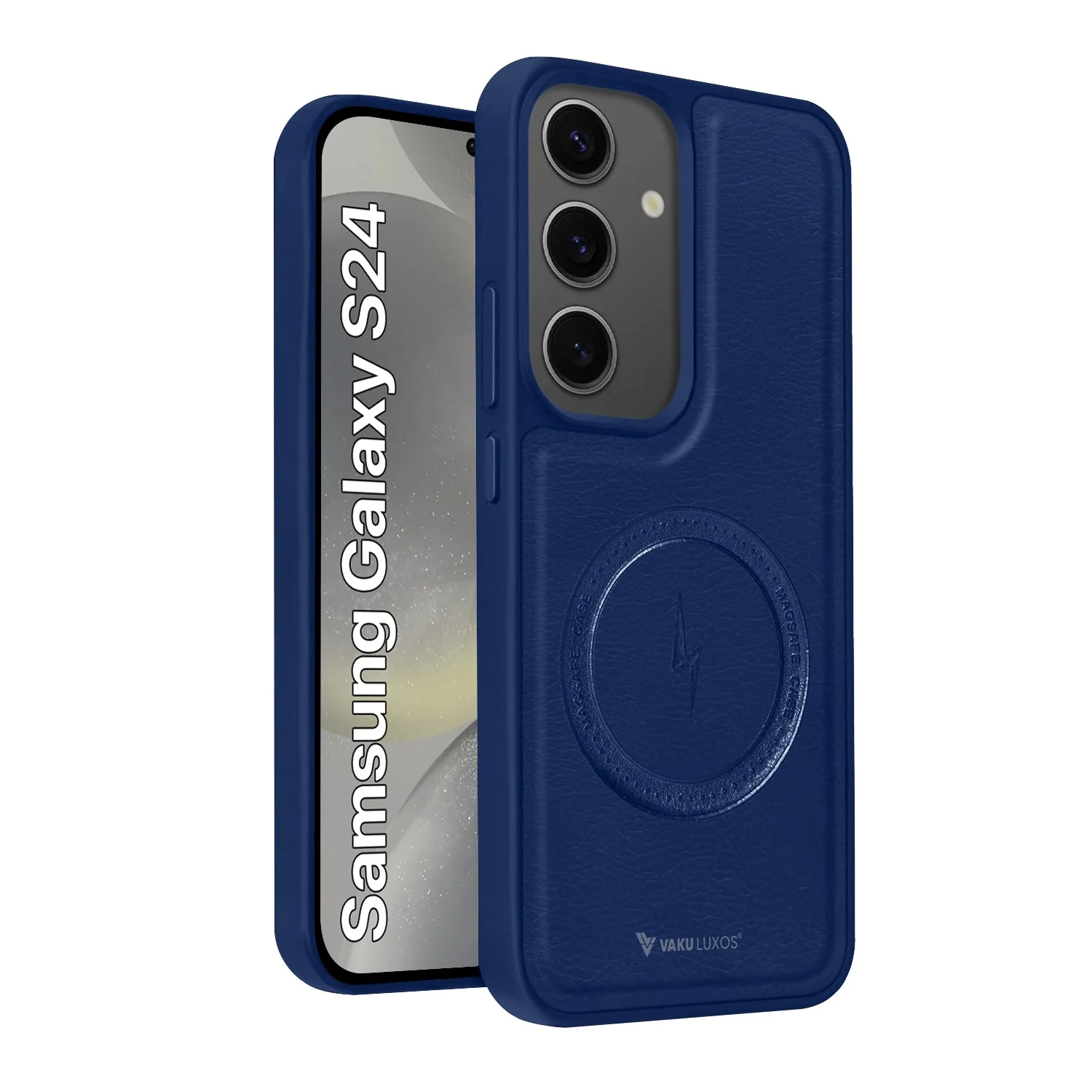 Vaku ® Samsung Galaxy S24 Maxtron Leather Stitched Magnetic Magsafe Non-Slip Grip Shockproof Back Cover - Image 3