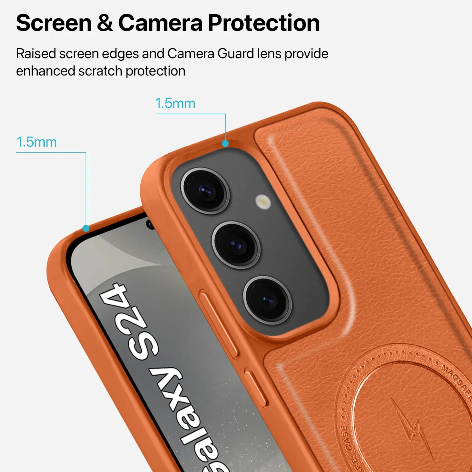 Vaku ® Samsung Galaxy S24 Maxtron Leather Stitched Magnetic Magsafe Non-Slip Grip Shockproof Back Cover - Image 4