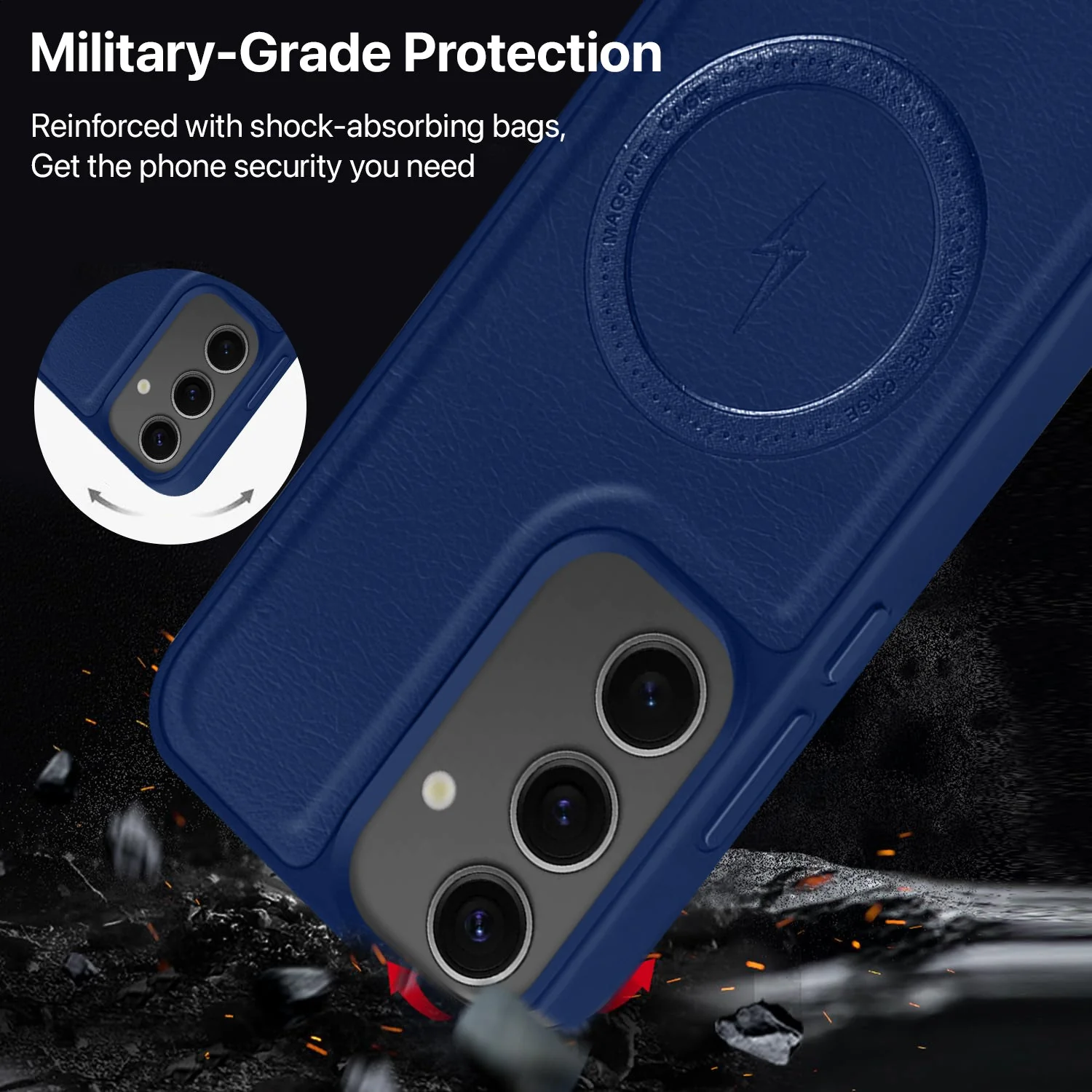 Vaku ® Samsung Galaxy S24 Maxtron Leather Stitched Magnetic Magsafe Non-Slip Grip Shockproof Back Cover - Image 5