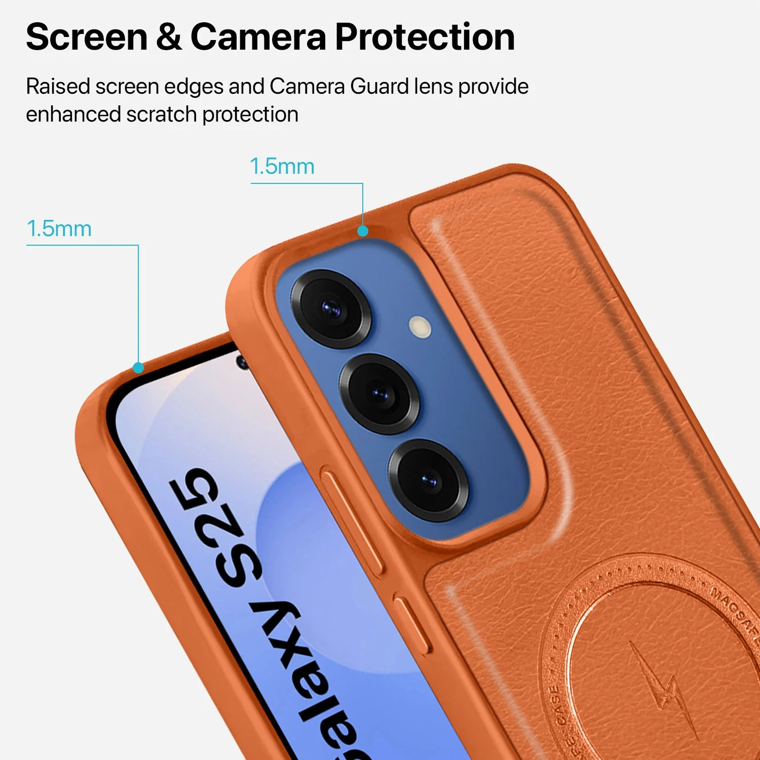 Vaku ® Samsung Galaxy S25 Maxtron Leather Stitched Magnetic Magsafe Non-Slip Grip Shockproof Back Cover - Image 4