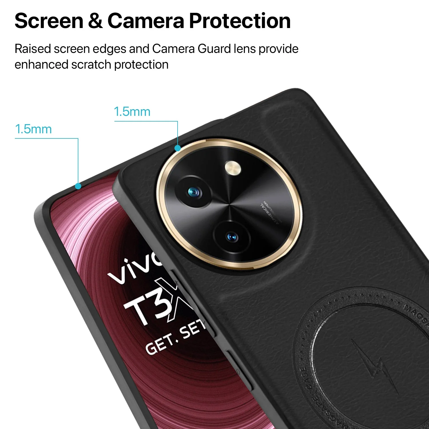 Vaku ® Vivo T3x 5G Maxtron Leather Stitched Magnetic Magsafe Non-Slip Grip Shockproof Back Cover - Image 4