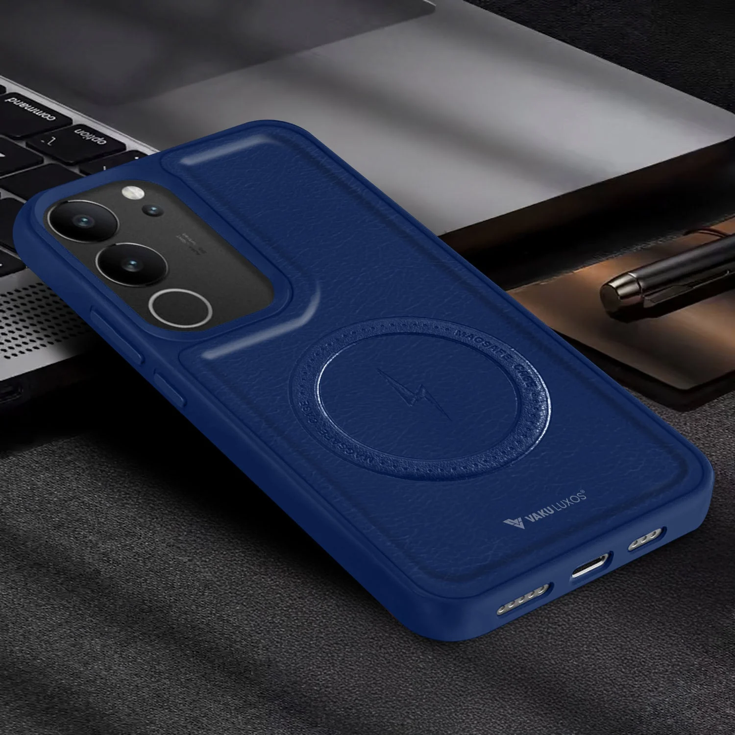 Vaku ® Vivo V29 5G Maxtron Leather Stitched Magnetic Magsafe Non-Slip Grip Shockproof Back Cover - Image 11