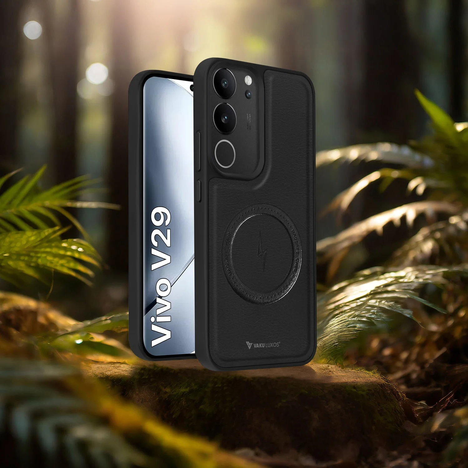 Vaku ® Vivo V29 5G Maxtron Leather Stitched Magnetic Magsafe Non-Slip Grip Shockproof Back Cover - Image 14