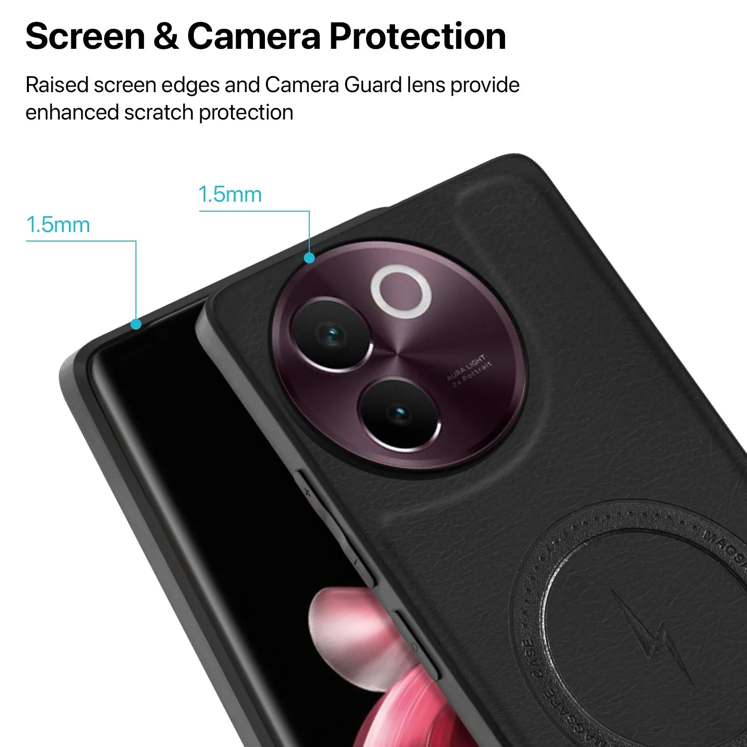 Vaku ® Vivo V30e 5G Maxtron Leather Stitched Magnetic Magsafe Non-Slip Grip Shockproof Back Cover - Image 4