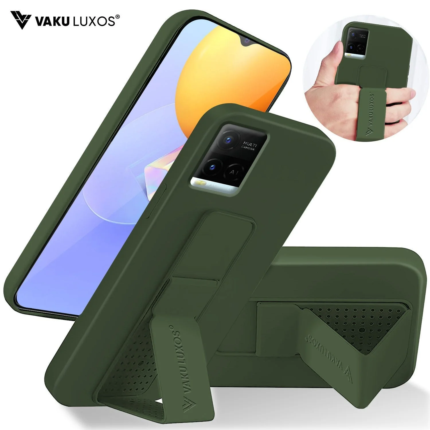 Vaku ® Vivo Y21 / Y33s / Y21e / Y21T Harbor Grip Multi-Functional Magnetic Vertical & Horizontal Stand Case Silicon Back Cover - Image 4