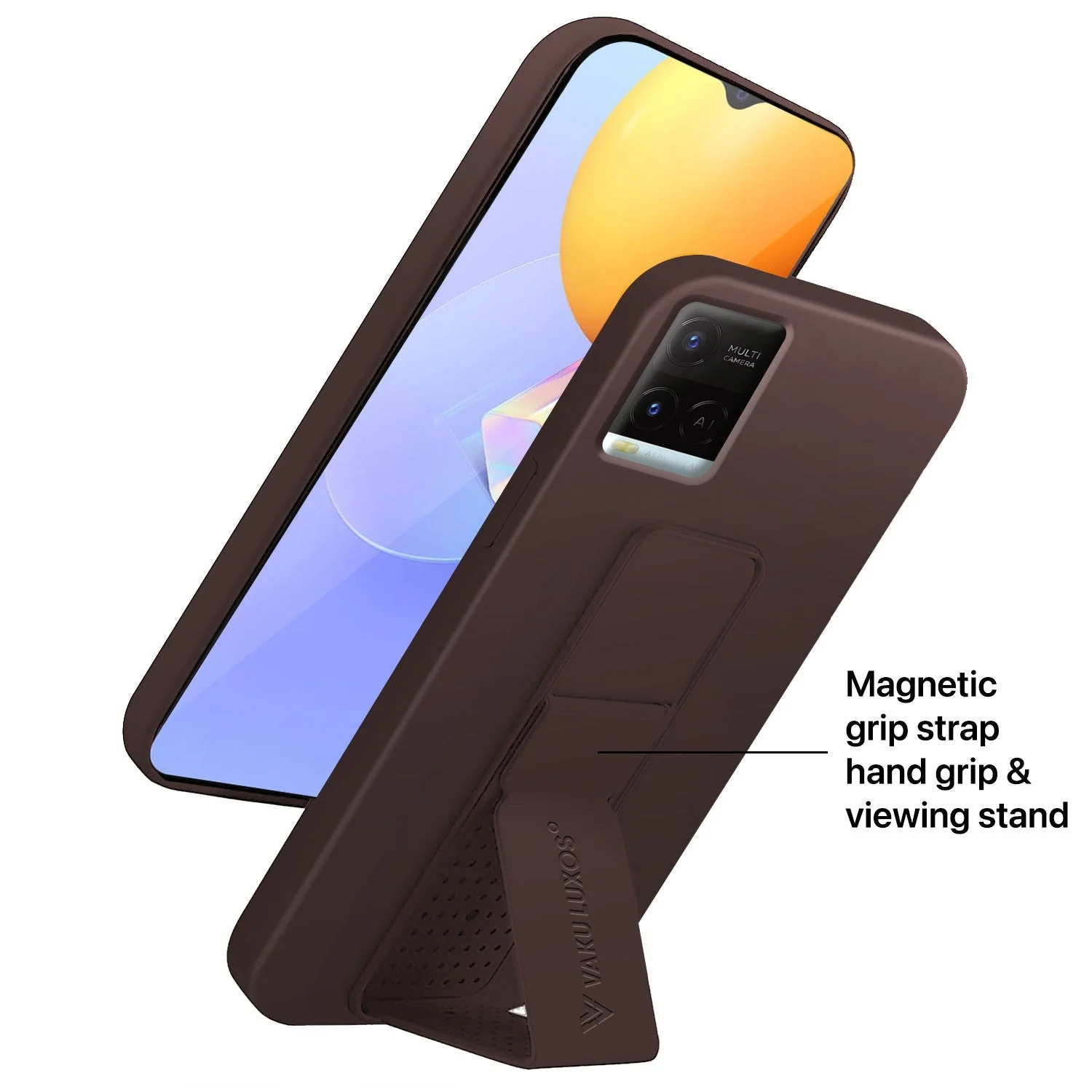 Vaku ® Vivo Y21 / Y33s / Y21e / Y21T Harbor Grip Multi-Functional Magnetic Vertical & Horizontal Stand Case Silicon Back Cover - Image 5