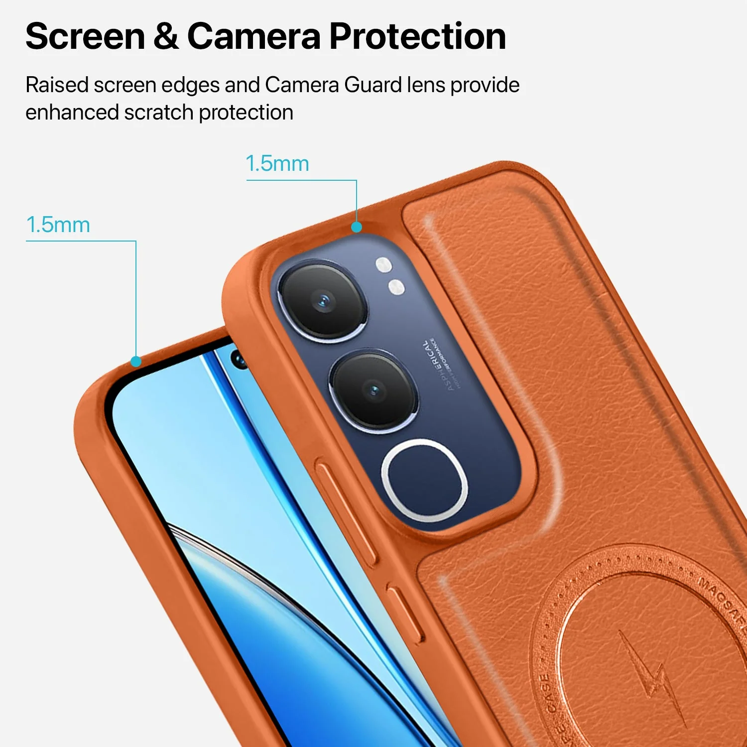 Vaku ® Vivo Y29 5G Maxtron Leather Stitched Magnetic Magsafe Non-Slip Grip Shockproof Back Cover - Image 2