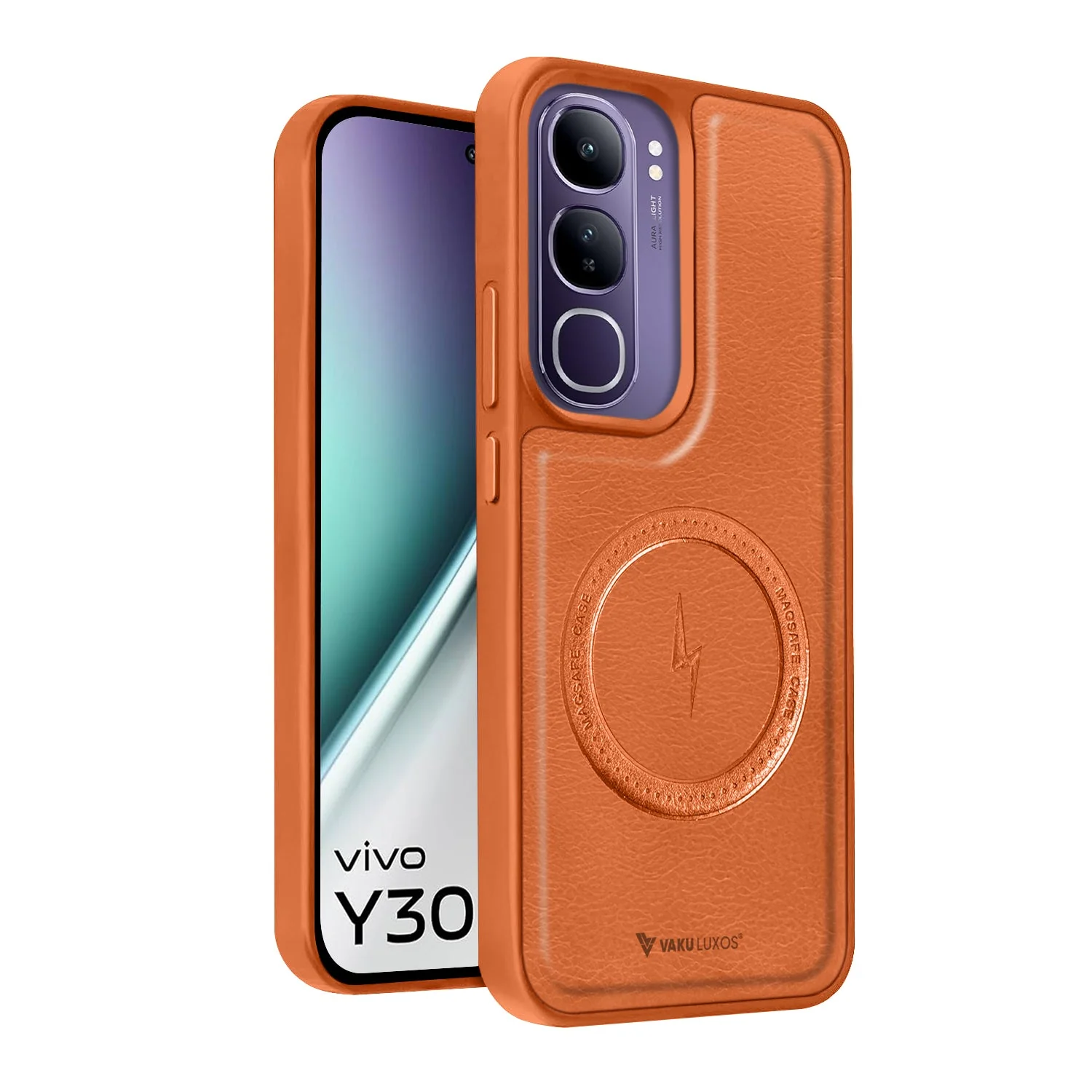 Vaku ® Vivo Y300 5G Maxtron Leather Stitched Magnetic Magsafe Non-Slip Grip Shockproof Back Cover
