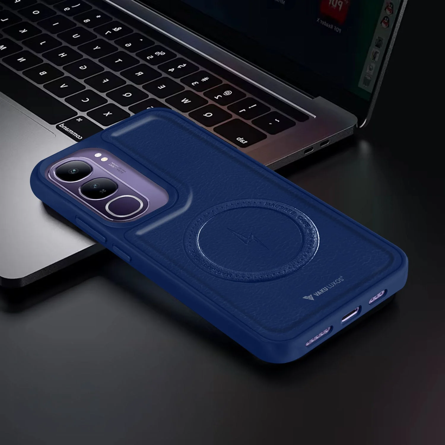 Vaku ® Vivo Y300 5G Maxtron Leather Stitched Magnetic Magsafe Non-Slip Grip Shockproof Back Cover - Image 7