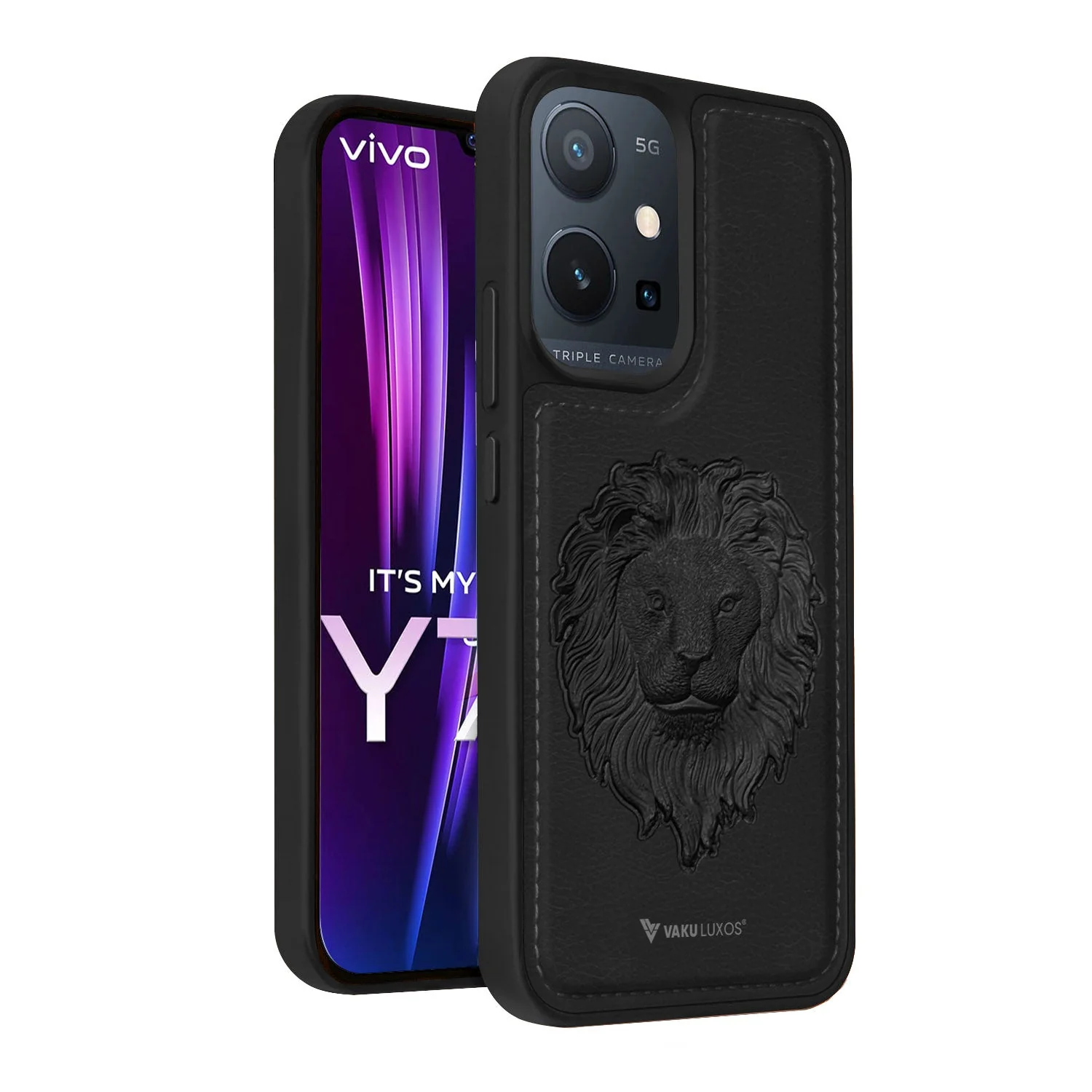 Vaku ® Vivo Y75 5G Lion Embossed Luxury Designer Leather Protective Back Cover Case - Image 2