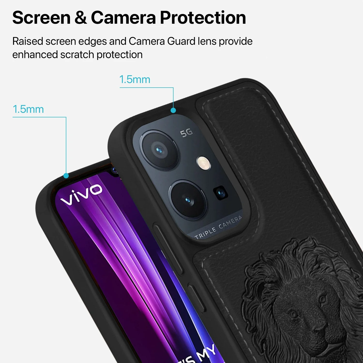 Vaku ® Vivo Y75 5G Lion Embossed Luxury Designer Leather Protective Back Cover Case - Image 3