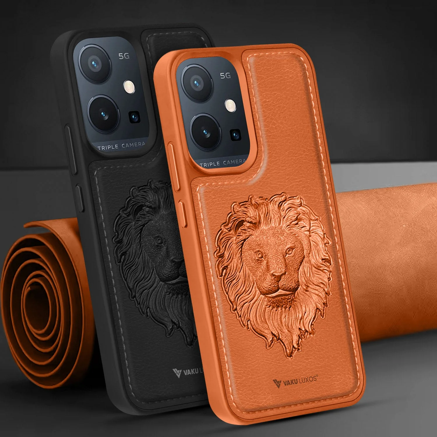 Vaku ® Vivo Y75 5G Lion Embossed Luxury Designer Leather Protective Back Cover Case - Image 6