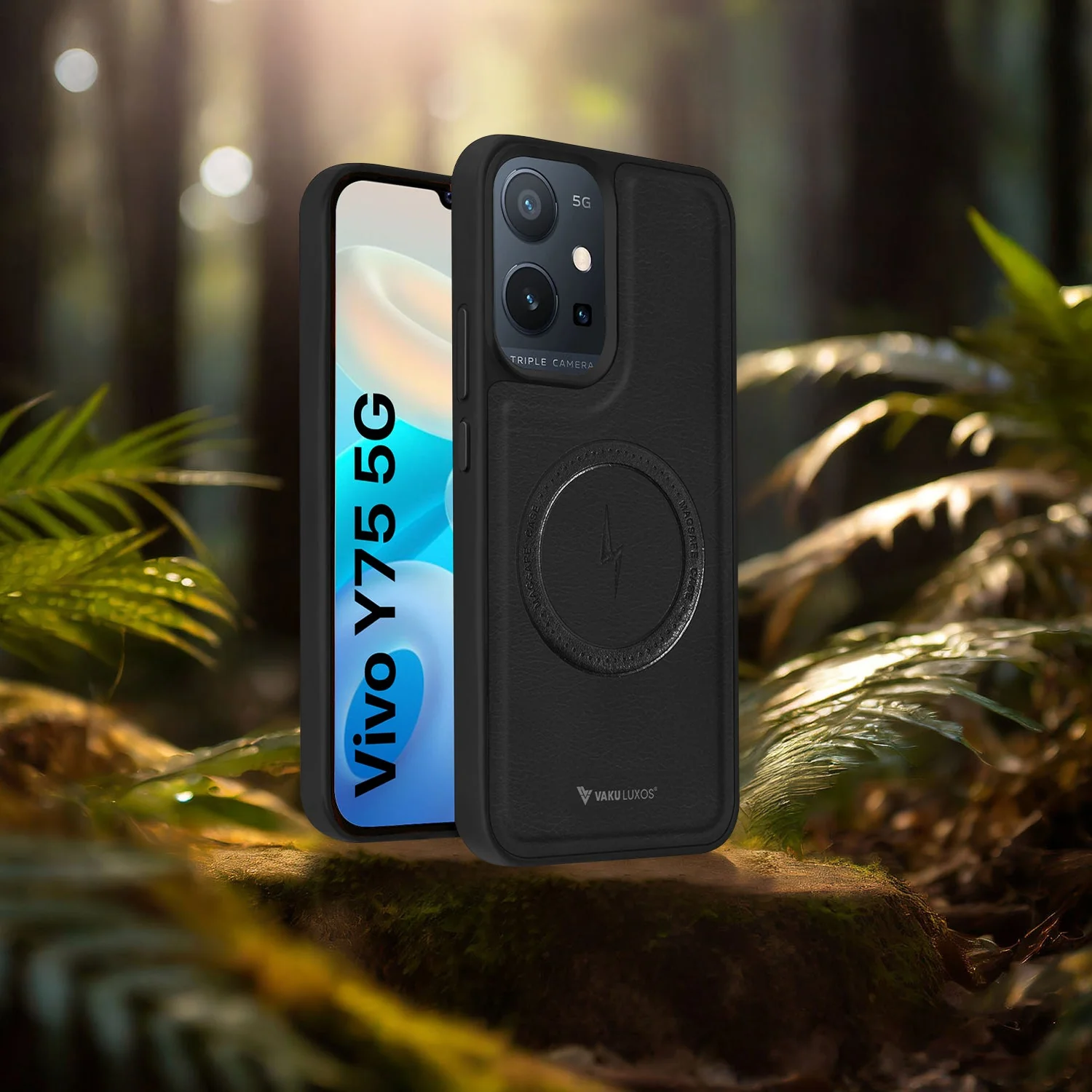 Vaku ® Vivo Y75 5G Maxtron Leather Stitched Magnetic Magsafe Non-Slip Grip Shockproof Back Cover - Image 10