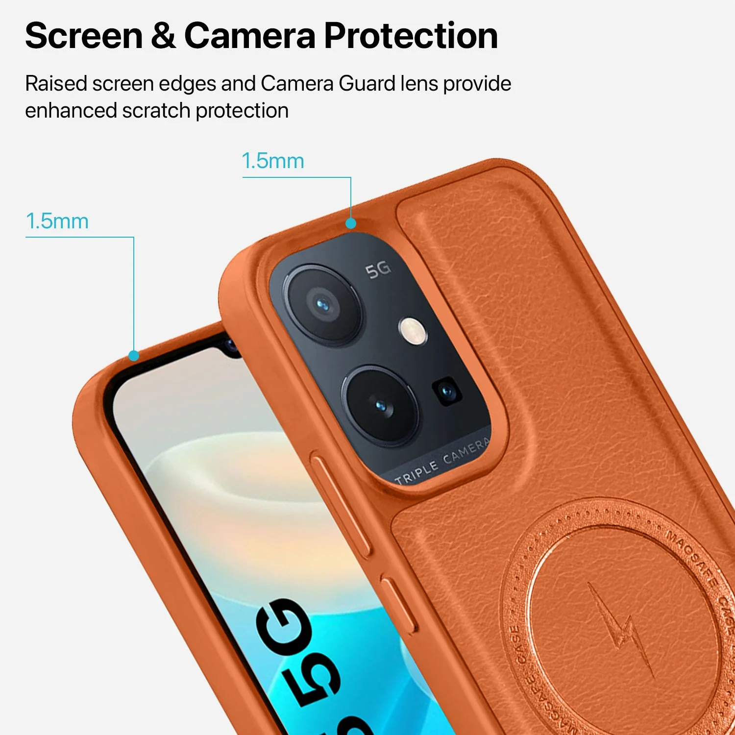 Vaku ® Vivo Y75 5G Maxtron Leather Stitched Magnetic Magsafe Non-Slip Grip Shockproof Back Cover - Image 4