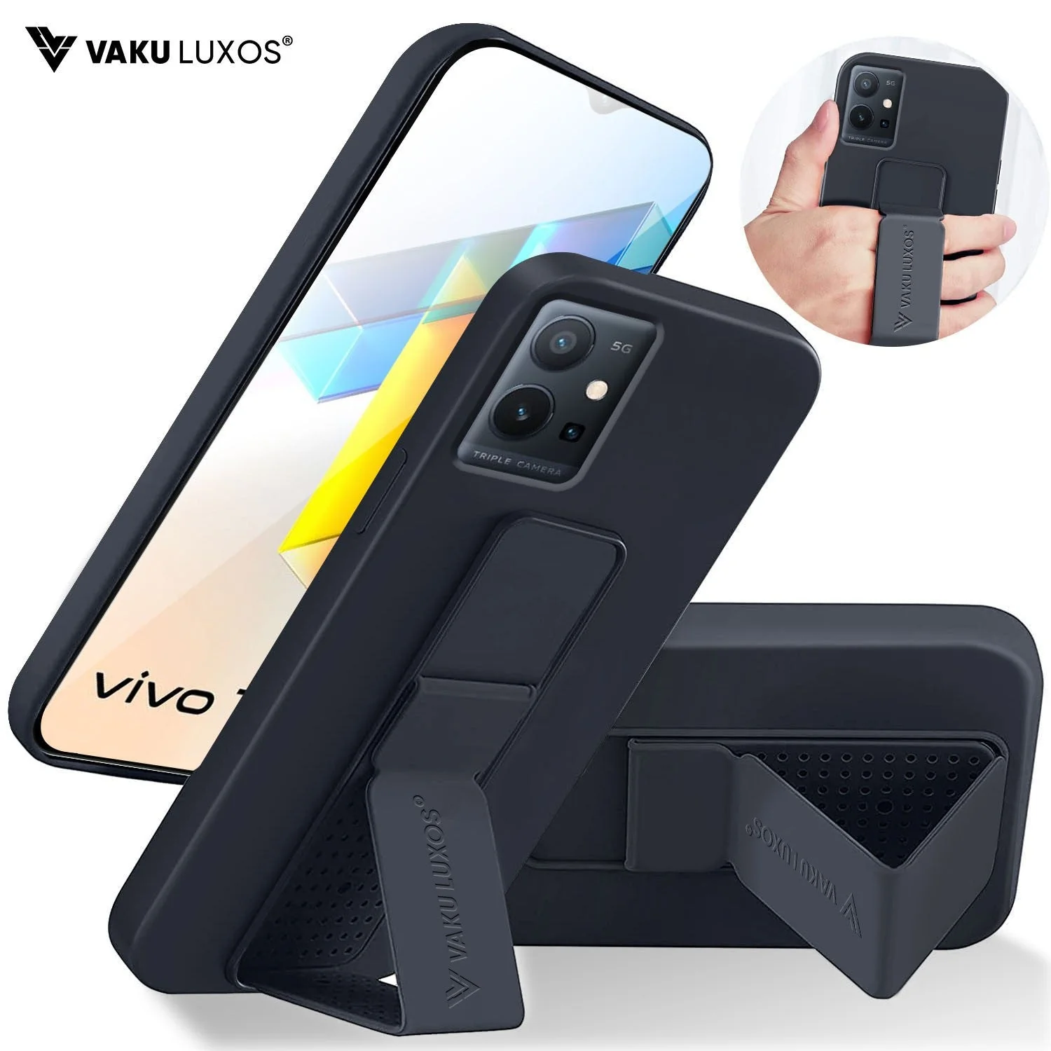 Vaku ® Vivo Y75 / T1 5G Harbor Grip Multi-Functional Magnetic Vertical & Horizontal Stand Case TPU Back Cover - Image 3